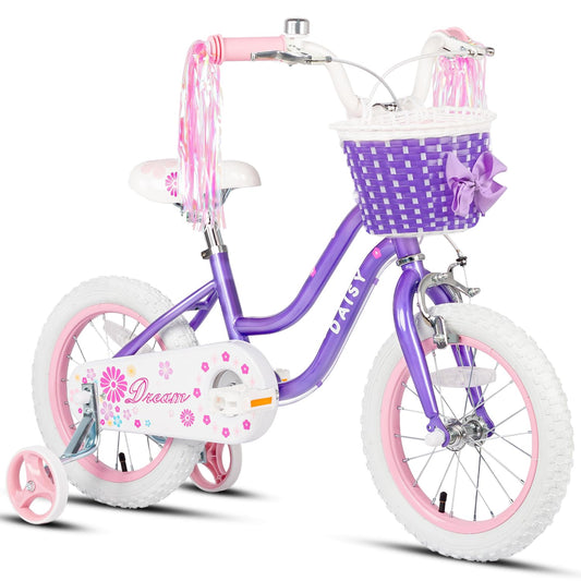 Glerc Kinderfahrrad 12/14/16 Zoll für 2-7 Jahre Mädchen Fahrrad mit Korb, Luftschlangen, Stützräder und Glocke - Meloni2