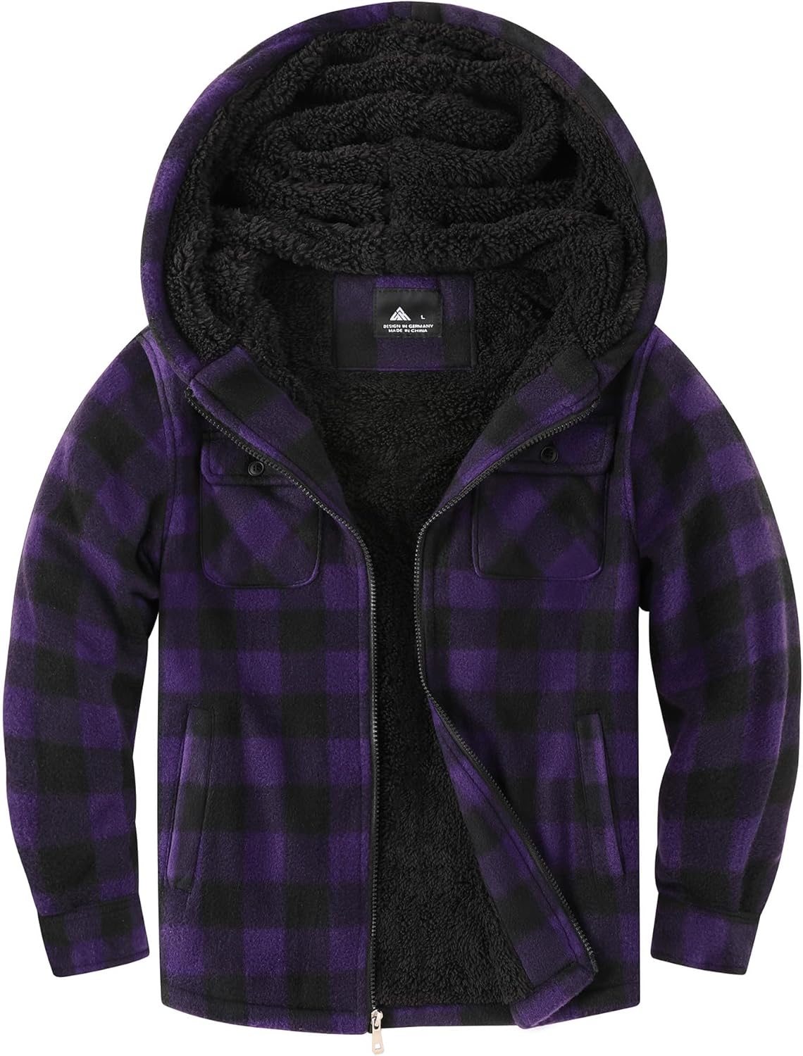 zitysport Shirt Jacket Boys Thick Hoodie Checked Jacket Children with Zip Warm Flannel Jacket Boys Sweat Jacket Outdoor Fleece Jacket Winter Jackets for Boys with Chest Pocket