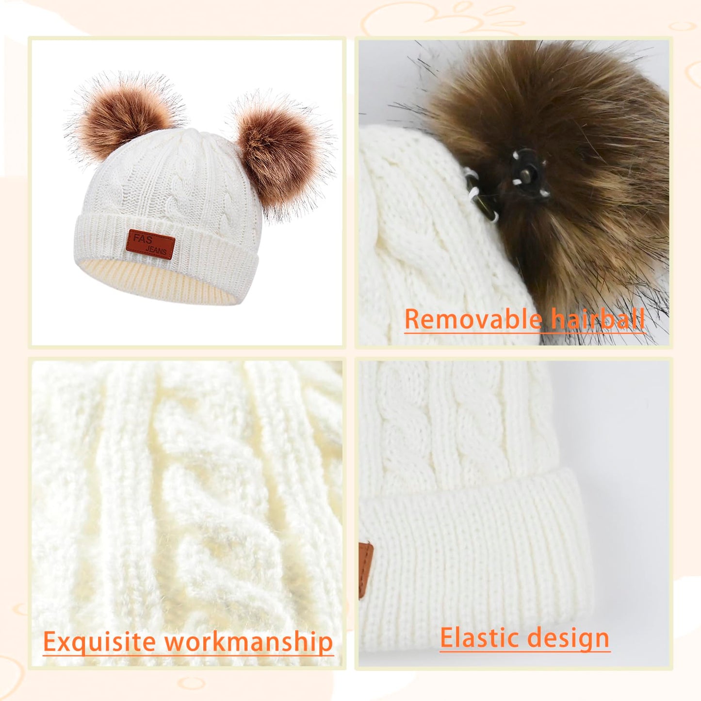 LINSOCLE 3-in-1 Children's Winter Hat Scarf Gloves Set, Knitted Hat Baby Hat Children's Hat Set, Boys Warm Winter Hat Beanie Hat Gloves Round Scarf Set for Children 2-6 Years