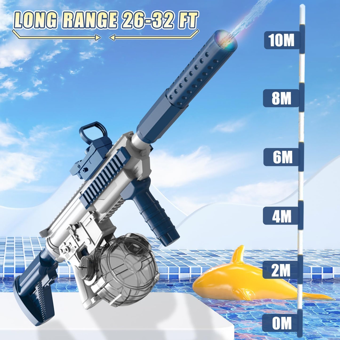 Elektrische Wasserpistole Sehr Stark Wassermaschinenpistole mit Wiederaufladbare Batterie Squirt Gun Wasser Spielzeug bis zu 20ft,Outdoor Water Gun Schießspiel für Erwachsene and Kinder (Blau)