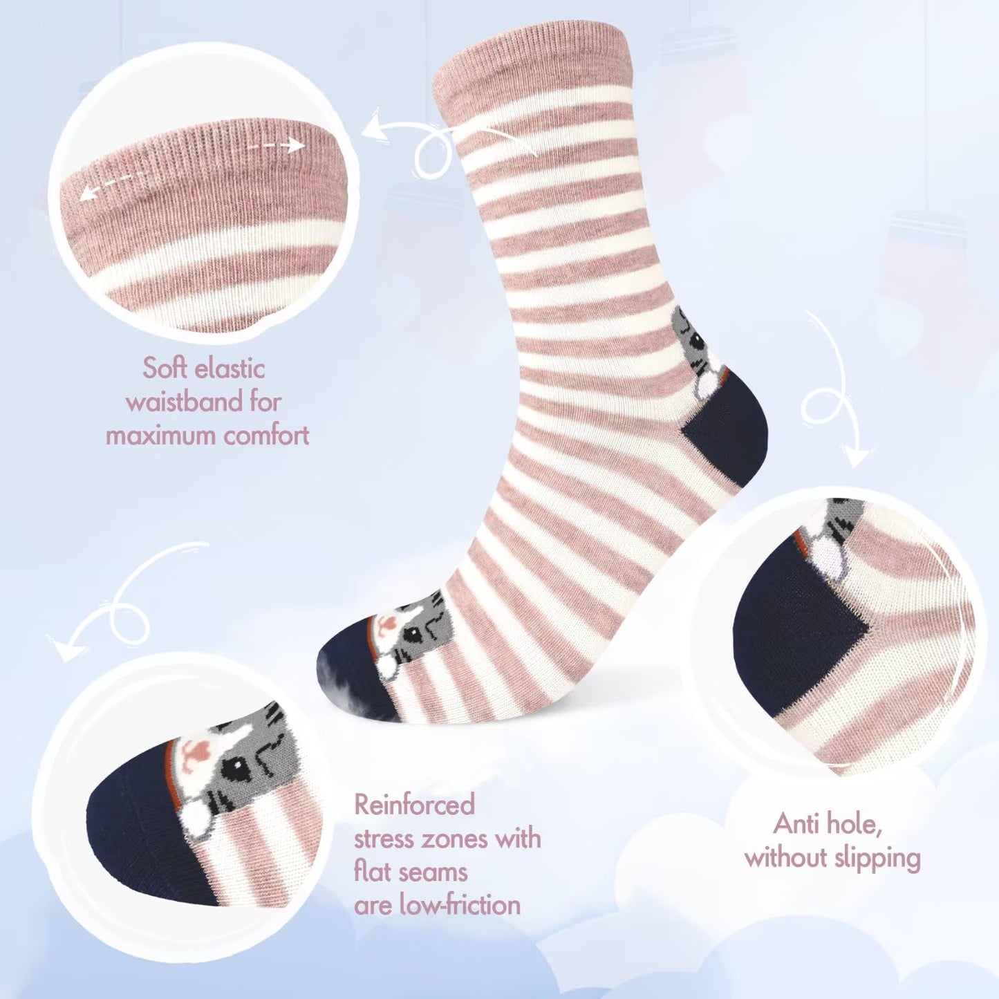 TUUHAW 10 Paar Kinder Socken für Mädchen und Jungen Socken Mit Motiv Schulkind Baumwolle Socken Bunt Gr. 23-38