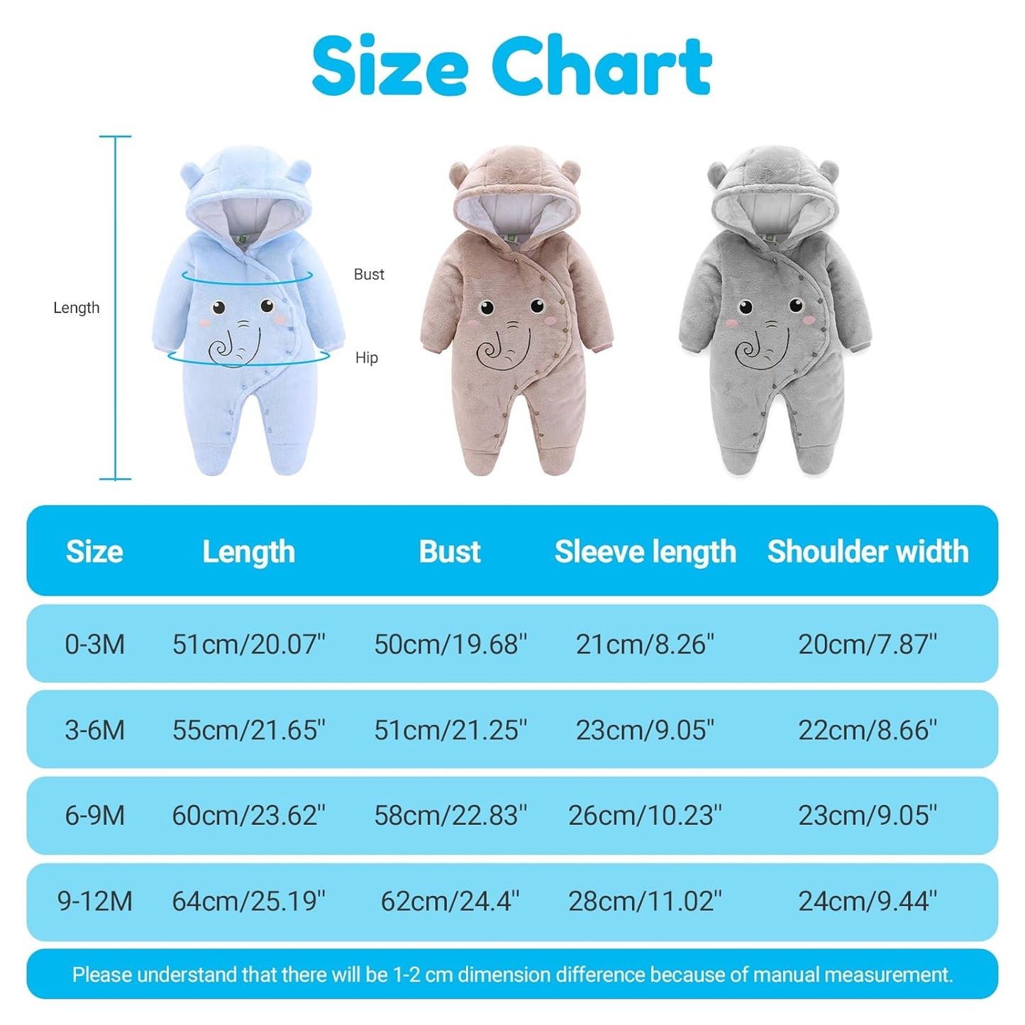 JiAmy Baby-Overall Baby-Strampler Flanell Winter-Strampelanzug mit Füßchen Kapuze Cartoon,Khaki 6-9 Monate