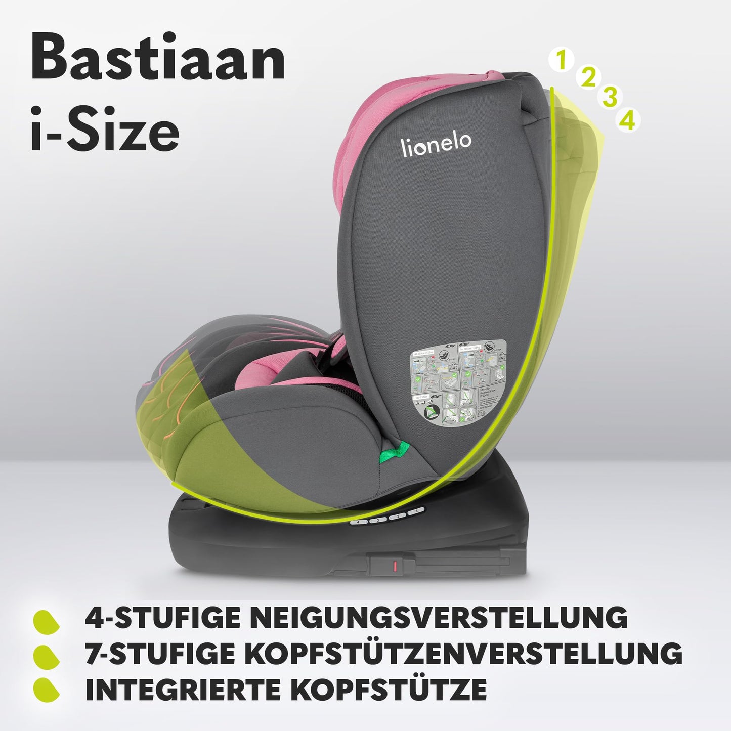 LIONELO Bastiaan i-Size One 360o drehbarer Autositz für Kinder von 40-150 cm, Montage in Fahrtrichtung und entgegen der Fahrtrichtung möglich, ISOFIX Pas TopTether Einstellbare Rückenlehne - Meloni2