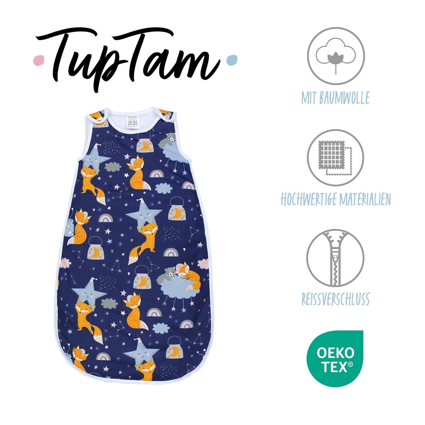 TupTam Baby Sleeping Bag 2.5 Tog - Oeko-Tex All-Year Sleeping Bag Children with Side Zip, Sleeveless