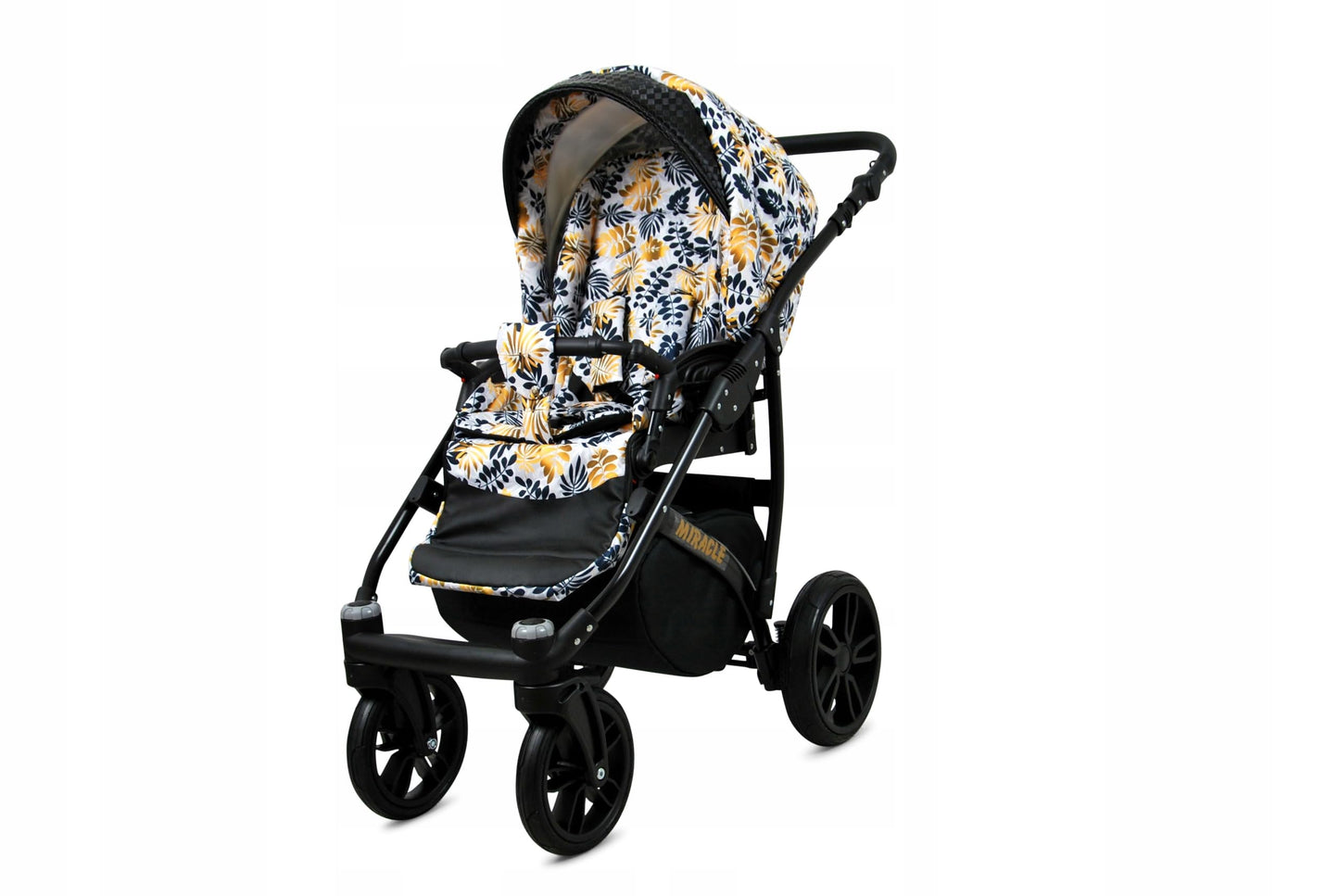 BabyLux Miracle 2-in-1 Baby Pushchair Deep and Pushchair with Accessories Adjustable and Foldable Aluminium Construction Waterproof Non-Removable Wheels Gold Leaf