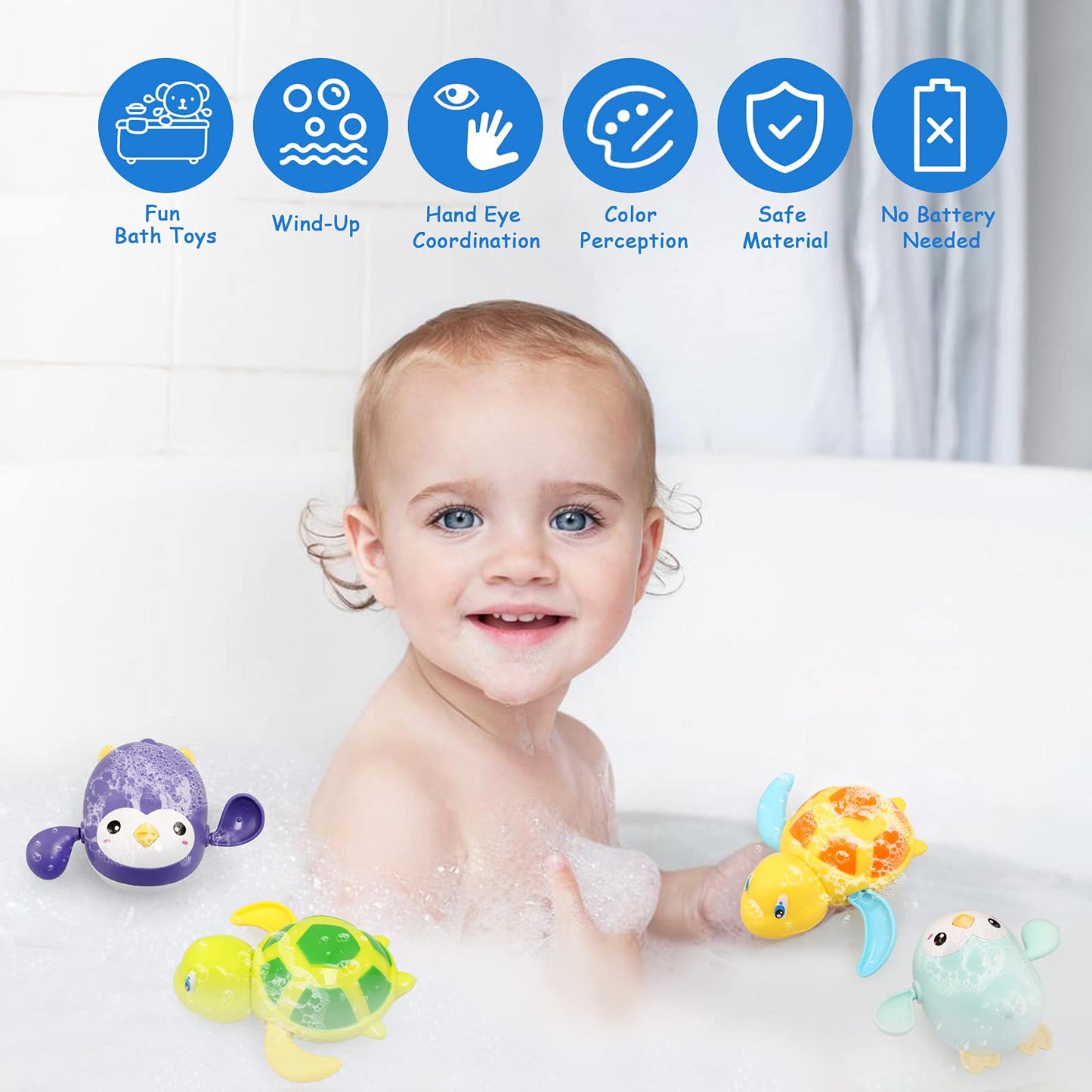 BelleStyle Baby Badespielzeug, Badewannenspielzeug für Baby Kinder Ab 1 2 3 4 Jahr, Wasserspielzeug Uhrwerk Schwimmende Aufzieh Schwimmbad Badewanne Bad Spielzeug für Kleinkinder Jungen Mädchen
