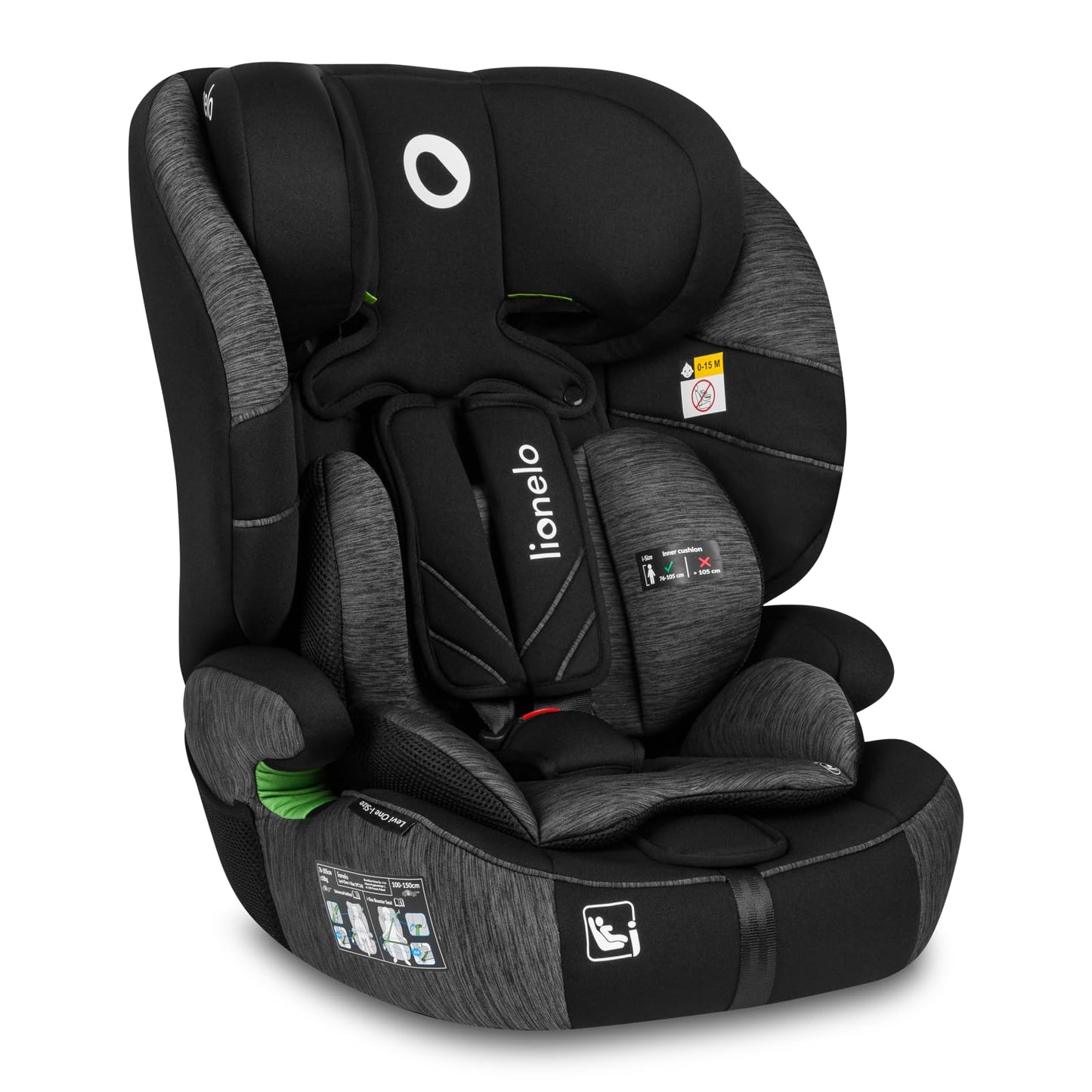 LIONELO LEVI I-SIZE 76-150 cm Kinderautositz, Gruppe 1 2 3, Seitenschutz, 10 Grad Kopfstützenverstellung Bequeme Armlehnen Verstellbare Rückenlehne, R129 i-Size