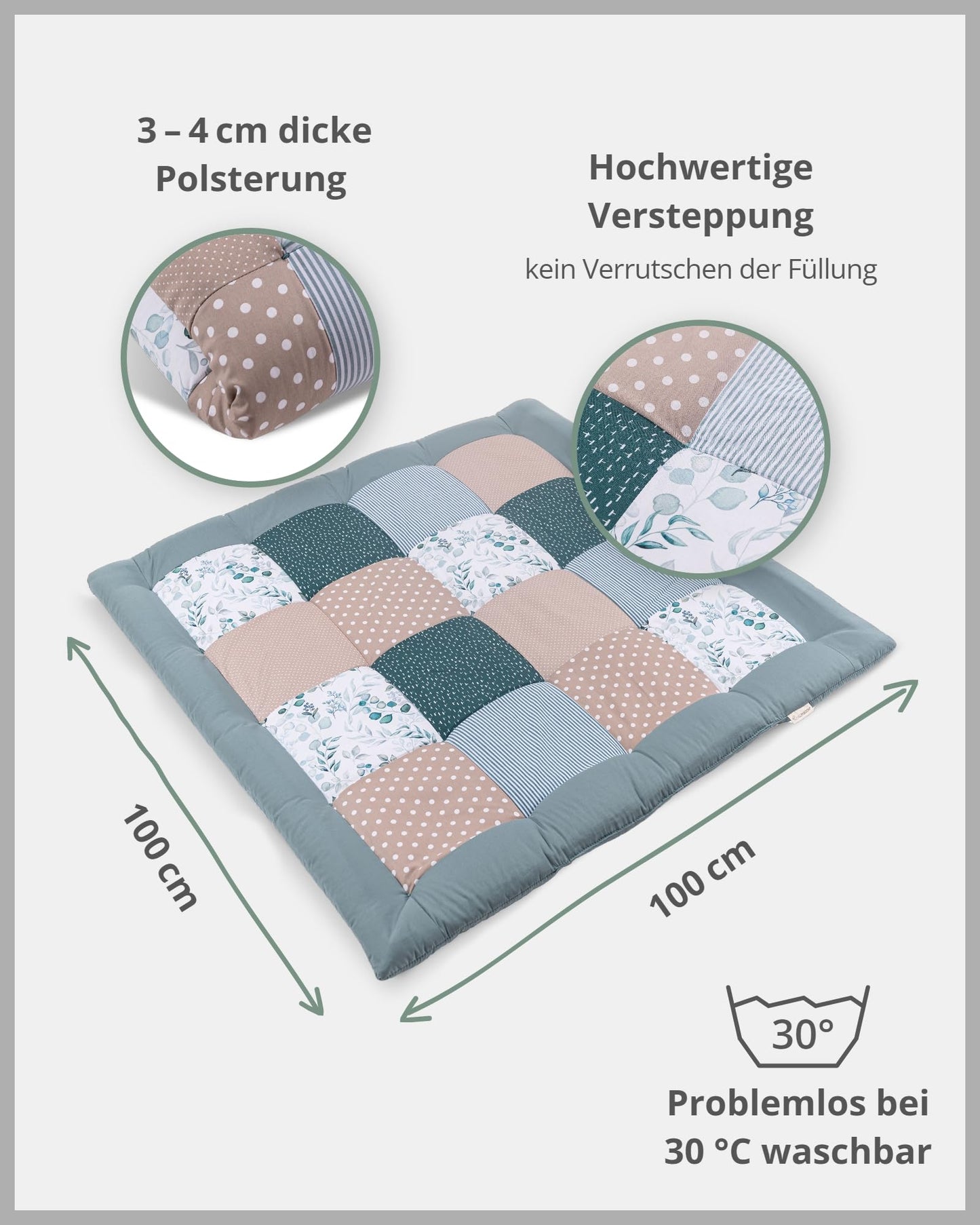 ULLENBOOM Krabbeldecke für Baby 100x100 cm, 100% OEKO-TEX Materialien, Made in EU, Dick & weich gepolstert, Sandblume - ideal als Babydecke, Laufgittereinlage & Spieldecke Baby - Meloni2