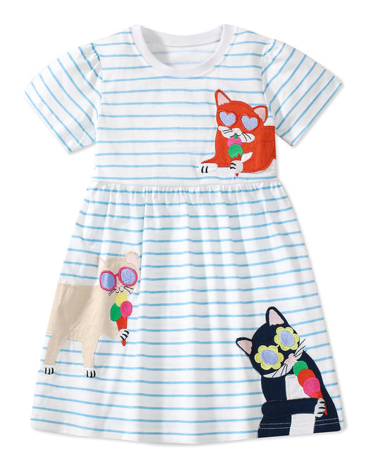 Kleinkind Mädchen Kurze Ärmel Ostern Kleid Baumwolle lässig Jersey Shirt Playwear Applique Kleid