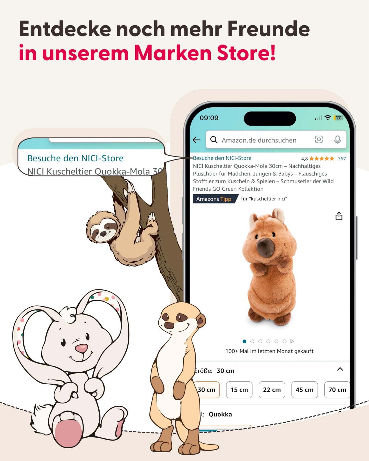 Kuscheltier Känguru Kelly 15cm braun - Stofftier aus weichem Plüsch, niedliches Plüschtier zum Kuscheln und Spielen, für Kinder & Erwachsene, tolle Geschenkidee