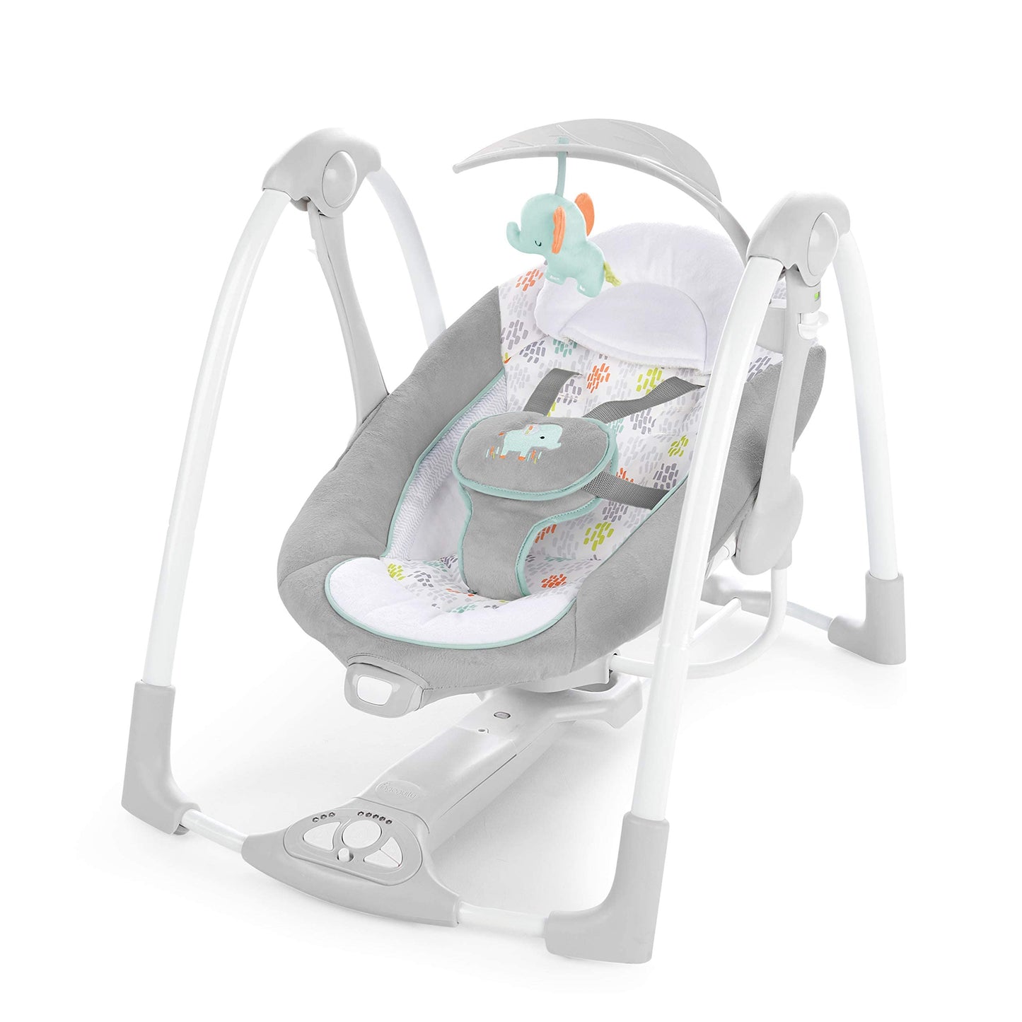 Ingenuity Hugs & Hoots zusammenklappbare & tragbare Babyschaukel, 5 Schaukelgeschwindigkeiten, 8 Melodien, 3 Naturgeräusche, Lautstärkeregulierung und Spielzeugbügel, ab der Geburt bis 9kg