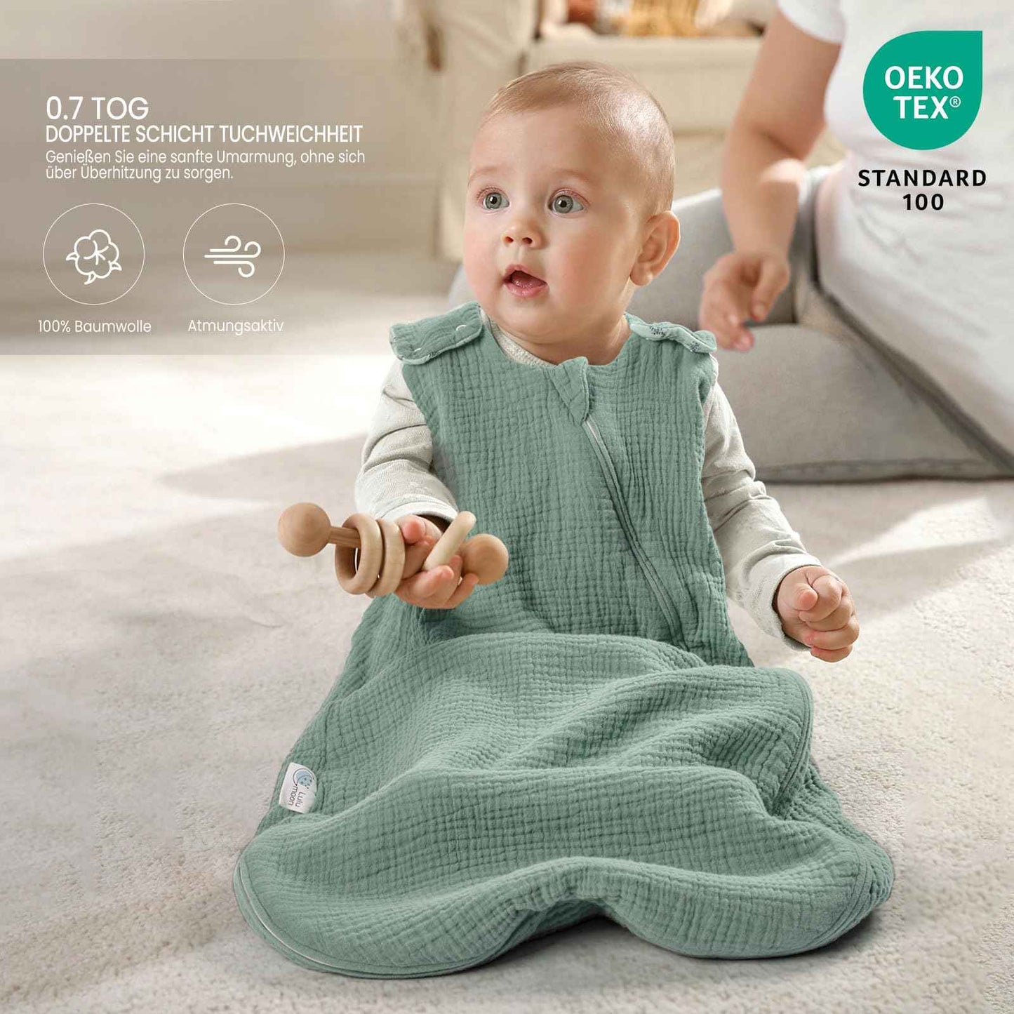 lulumoon Baby Sleeping Bag for 3-9 Months: Muslin Sleeping Bag Baby for Boys and Girls - Cotton Baby Sleeping Bag for 70 cm All-Year Children's Room