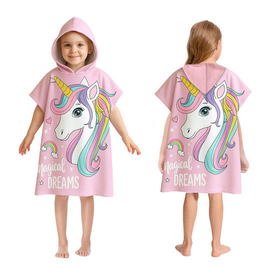 LMSHOWOWO Badeponcho Kinder mit Kapuze 75 * 65cm, Mikrofaser Handtuch Poncho Kinder, Weich Saugfähig Strandtuch Badetuch Badehandtuch, für Strand Schwimmen Reisen, für Mädchen Jungen 2-8 Jahre Alt