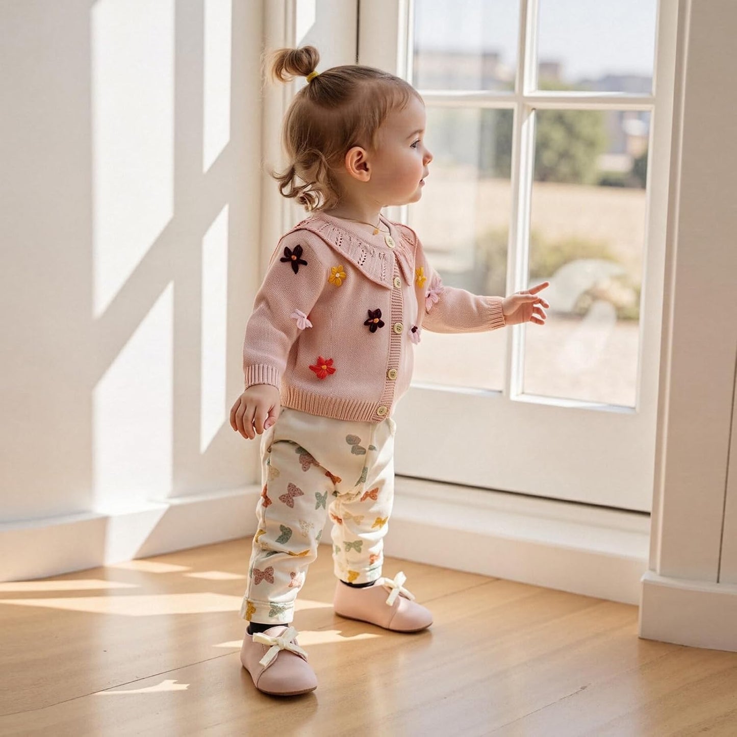 FOMOYUU Strickjacke für Kleinkinder und Neugeborene, Mädchen, langärmelig, Knopfleiste, Sweatshirt, Jacke, Herbst-Outfits