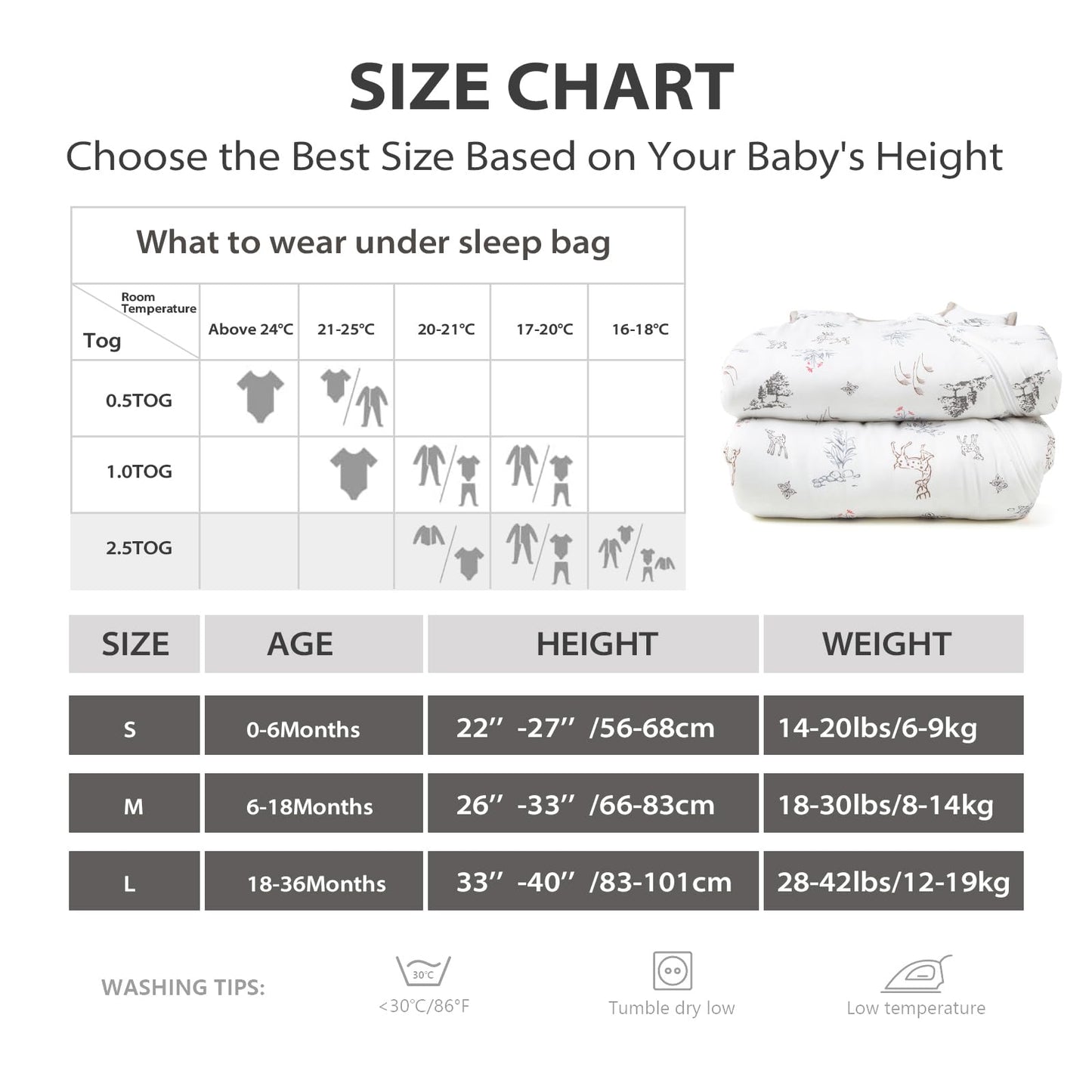 Mosebears Winter Sleeping Bag Baby 2.5 Tog, Bamboo Fibre Baby Sleeping Bag, Extremely Soft and Warm L (18-36 Months)