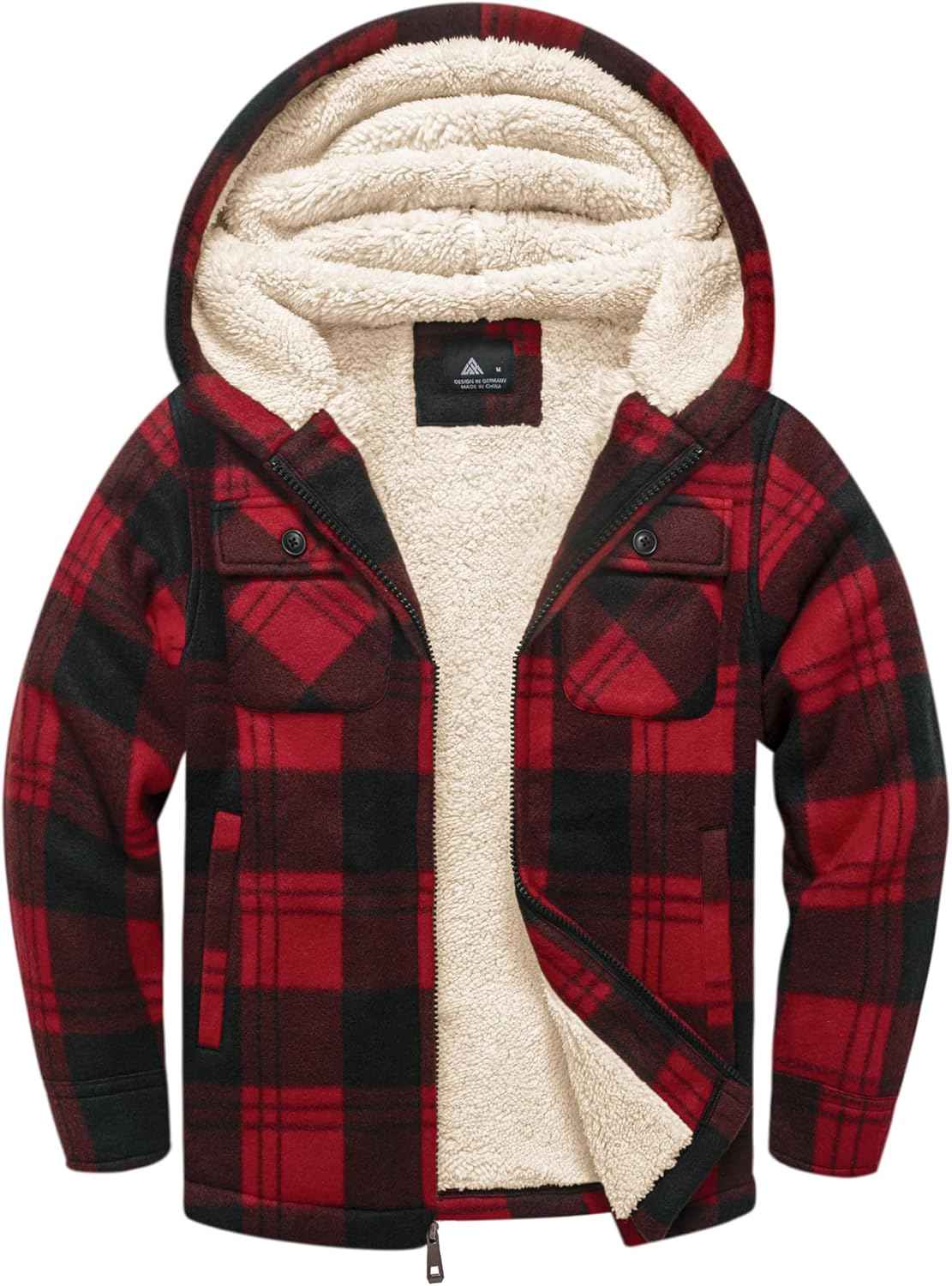 zitysport Shirt Jacket Boys Thick Hoodie Checked Jacket Children with Zip Warm Flannel Jacket Boys Sweat Jacket Outdoor Fleece Jacket Winter Jackets for Boys with Chest Pocket