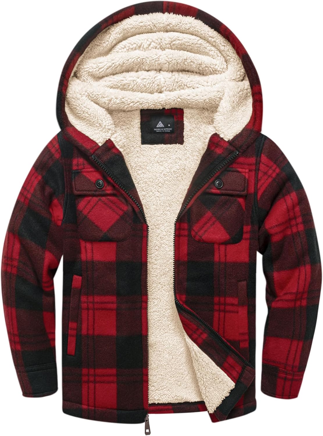 zitysport Shirt Jacket Boys Thick Hoodie Checked Jacket Children with Zip Warm Flannel Jacket Boys Sweat Jacket Outdoor Fleece Jacket Winter Jackets for Boys with Chest Pocket