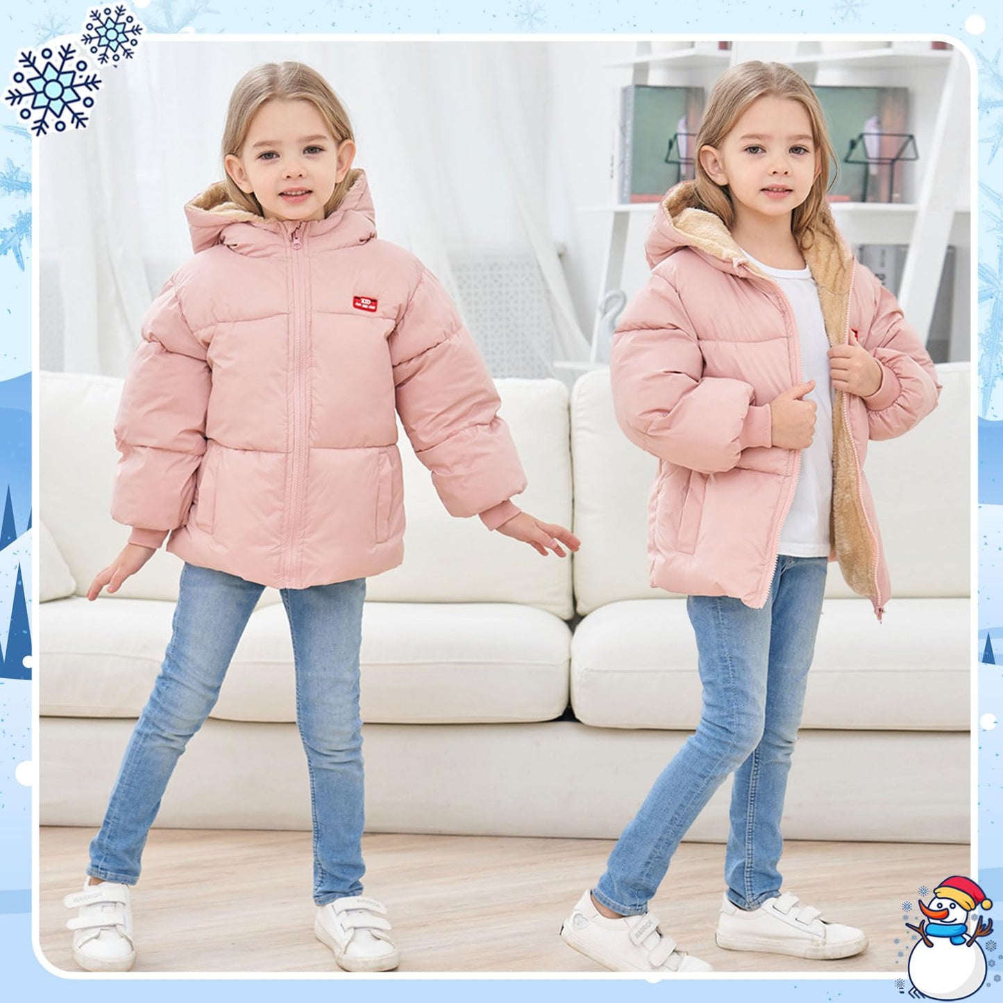 kids4ever Baby Winter Jacket Coat Zip Hooded Jacket Windproof Warm Fleece Outerwear Snowsuit with Two Pockets for Boys Girls 12 Months - 5 Years