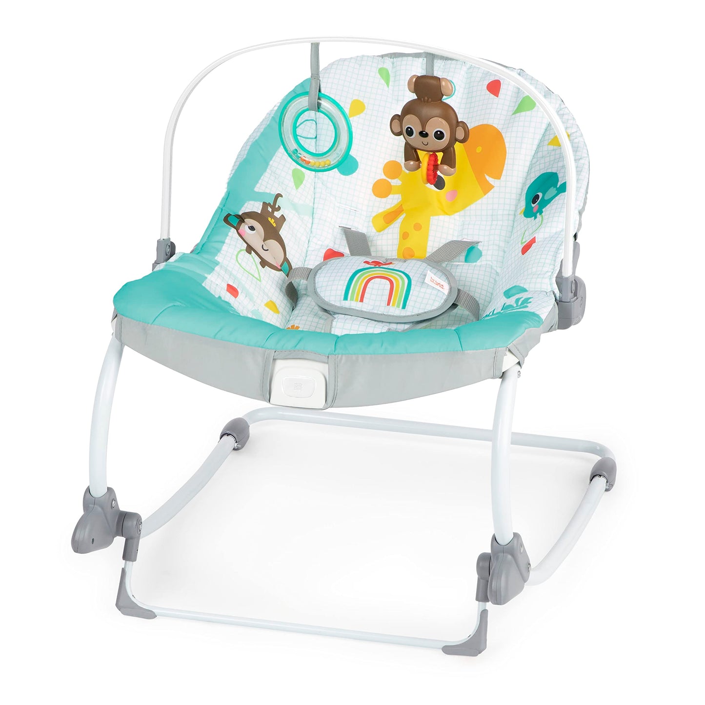 Bright Starts, Disney Baby Minnie Mouse Forever Besties, Wippe für Babies und Kleinkinder, mit beruhigenden Vibrationen, abnehmbarem Spielzeugbogen und 2 Spielzeugen, rose, 12209