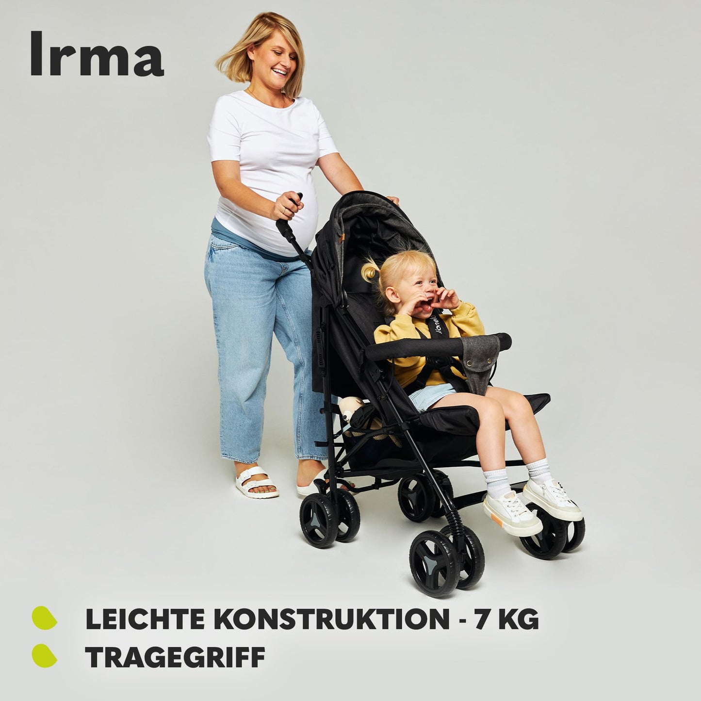 Lionelo Irma Pushchair up to 15 kg, Lightweight Modern Pushchair with Reclining Function, Foldable, Large 6 Inch Wheels, Large Basket, Bag, Mosquito Net