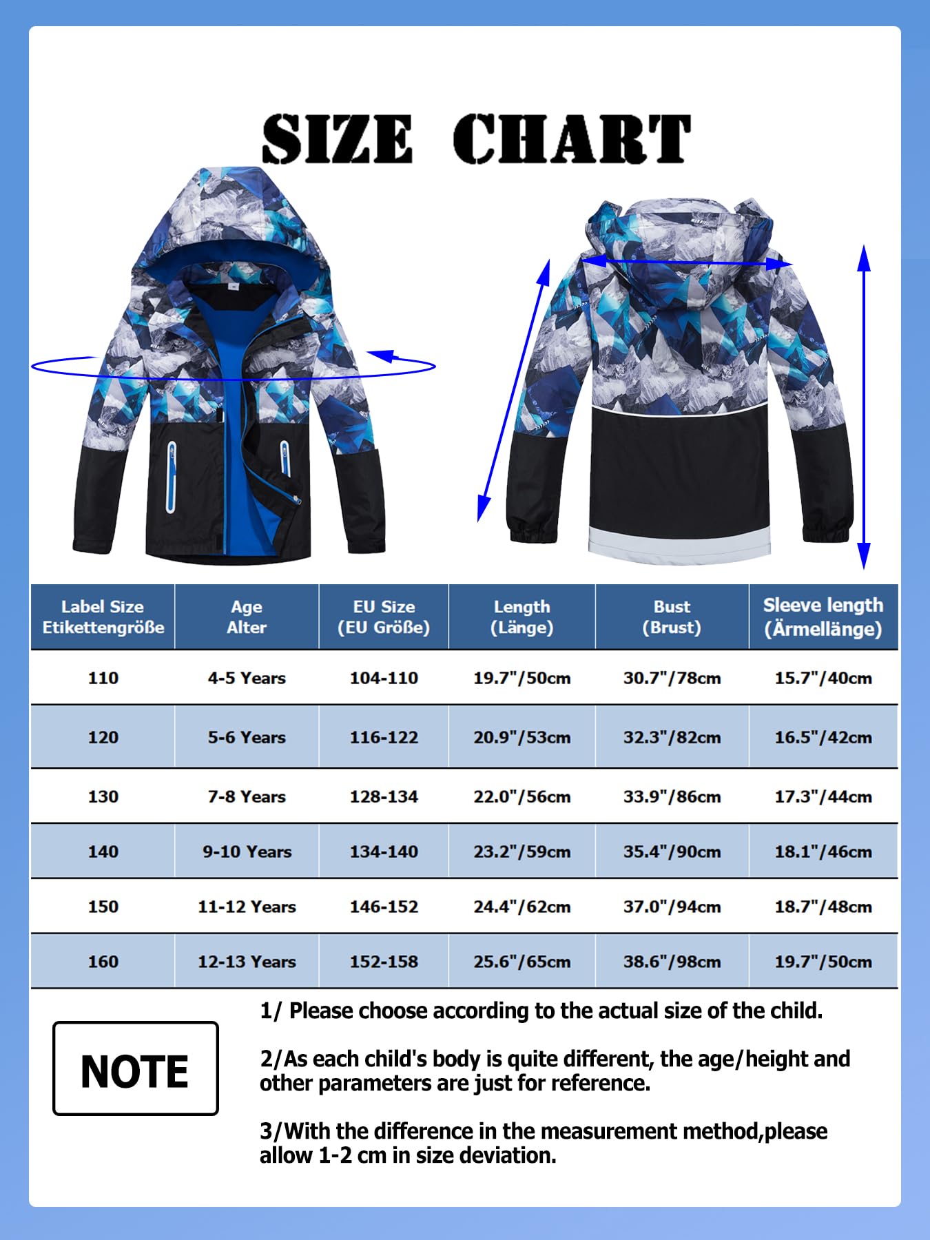 NATUST Boys' Lined Rain Jacket Wind and Waterproof Transition Jacket
