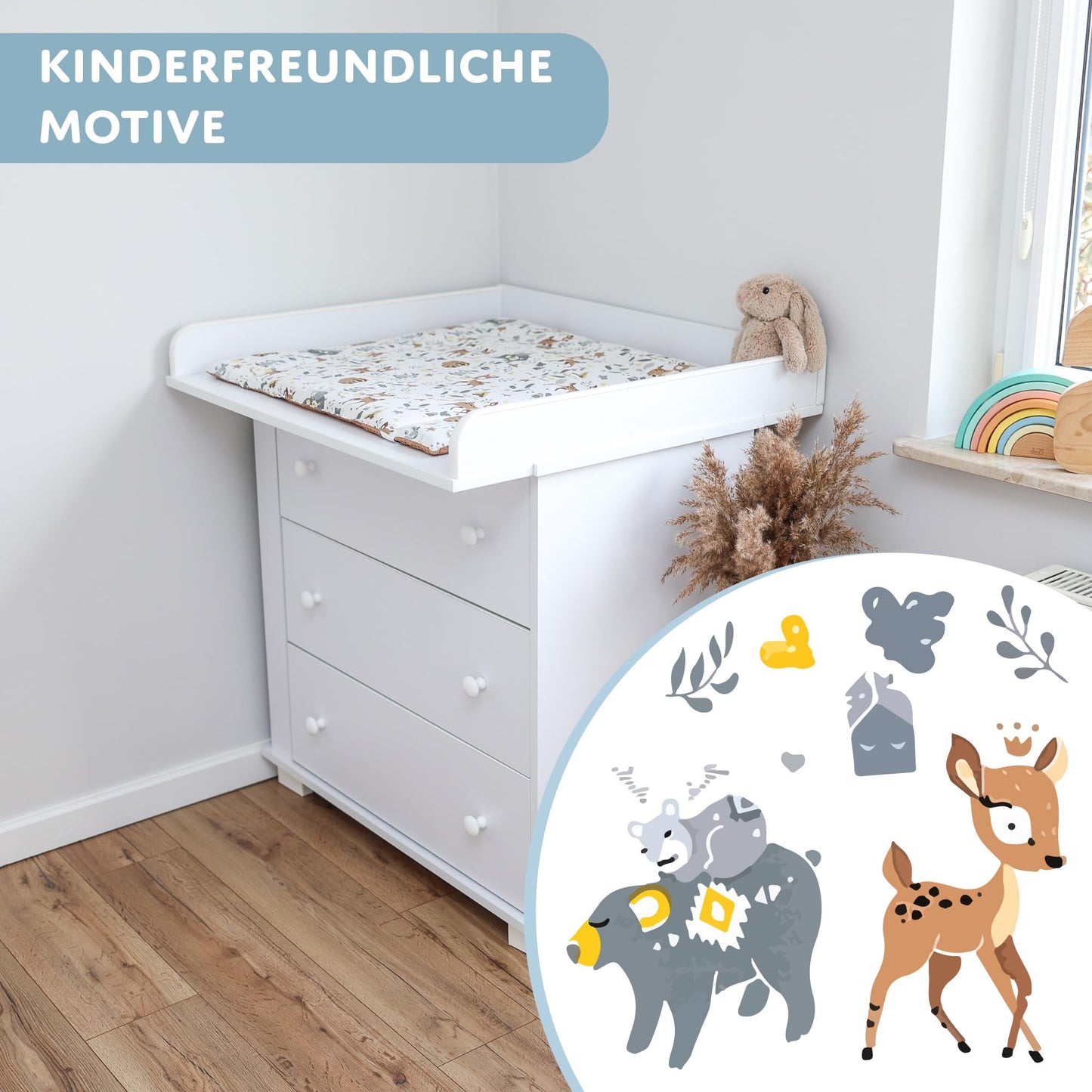 Wickelauflage Wickelunterlage aus Baumwolle 75x72 cm - Weich und waschbar Wickelunterlage fĂźr Babys Wickelmatte aus Stoff fĂźr Wickeltisch Wickelkommode oder Waschmaschine 75 x 72 Wilde Rose