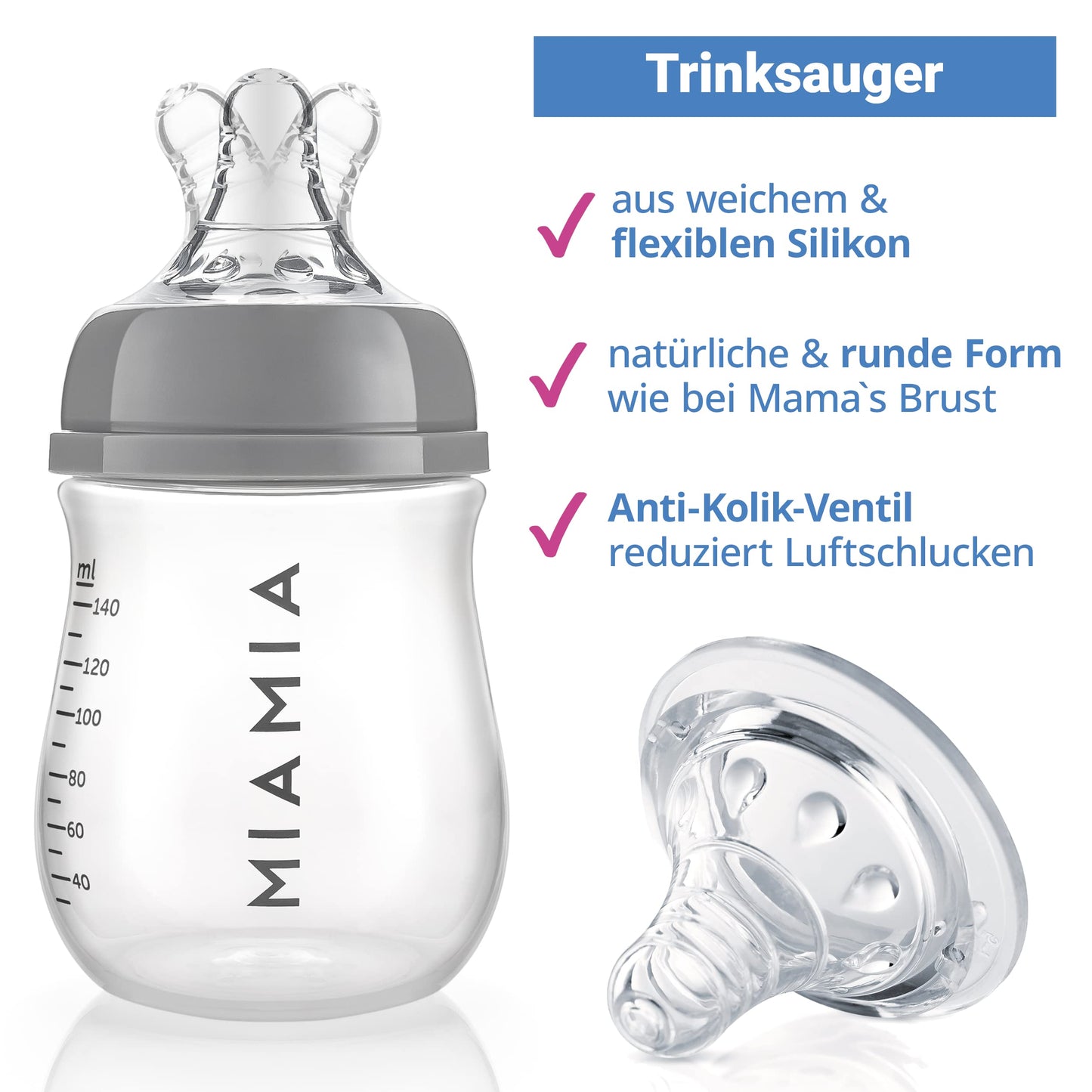 MiaMia 13-tlg. Babyflaschen Set – 6 Flaschen mit Silikon-Trinksaugern | Inkl. Milchpulverportionierer, Bürste & Abtropfständer | BPA-frei, Anti-Kolik & spülmaschinenfest | 2x 140 ml & 4x 260 ml - Meloni2