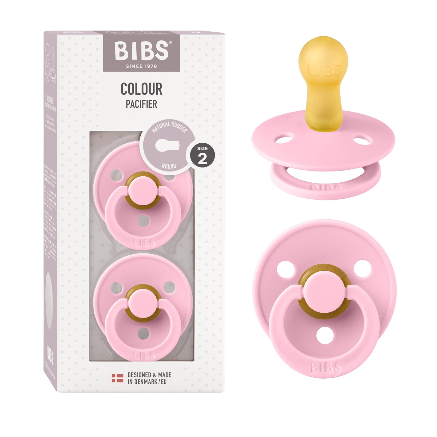 BIBS Colour Schnuller 2er-Pack, BPA-frei, Kirschform Nippel. Naturkautschuk/Latex, Hergestellt in Dänemark. Größe 2 | 6+ Monate | 2-Pack, Coral/Ruby