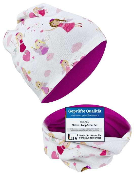 HECKBO Children's Beanie Hat & Scarf, Tube Scarf Set, for Girls and Boys, 95% Cotton, Autumn, Spring, Winter