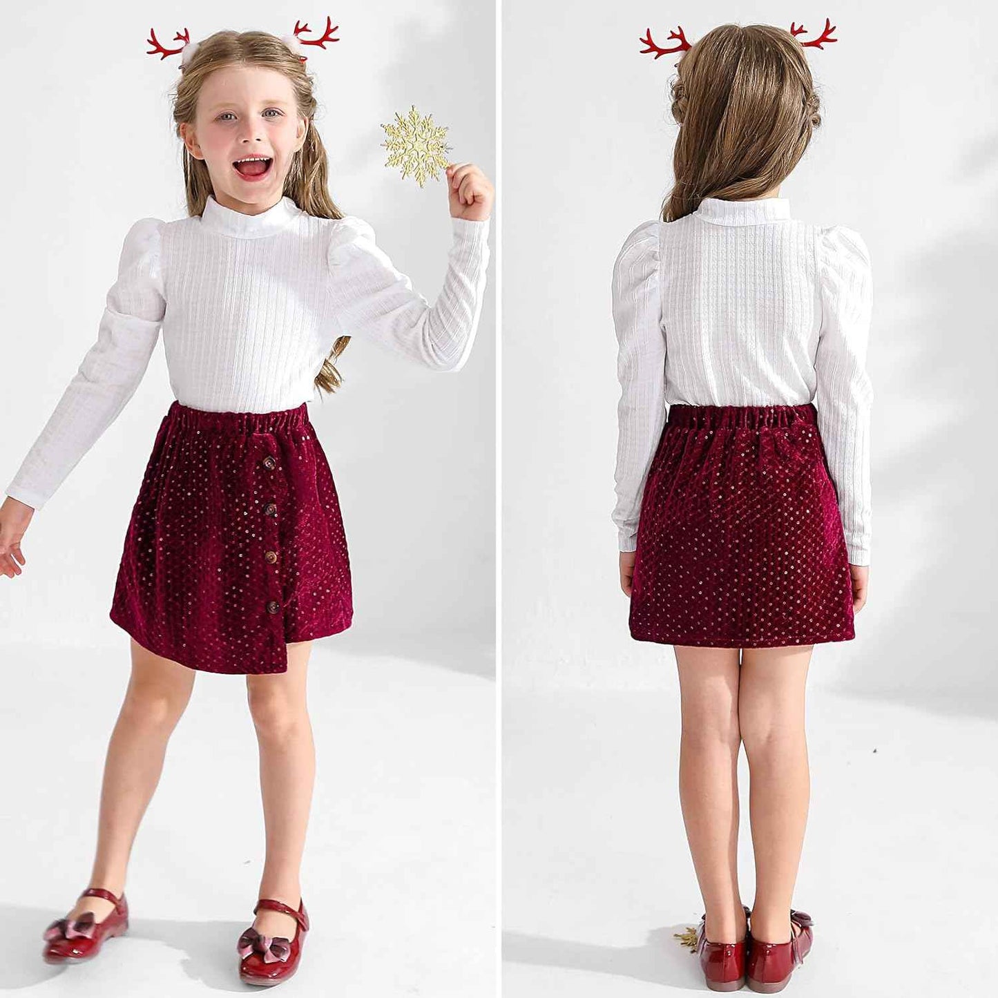 Bkixhv Baby Girls Clothes, Toddler Girls Skirt Set, Autumn Outfits, Long Puff Sleeves, Tops and Sequin Mini Skirt