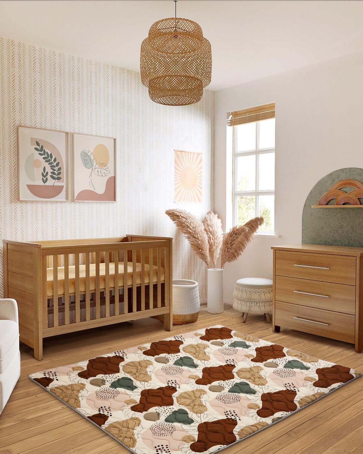 Lambluefly Krabbelmatte Baby Faltbar, Verdickte Krabbeldecke für Baby 127x127cm, Anti Rutsch Matte, Maschinenwaschbare, Spielmatte Baby Faltbar, Baby Play Mat für Laufgitter, Design im Bohème-Stil - Meloni2