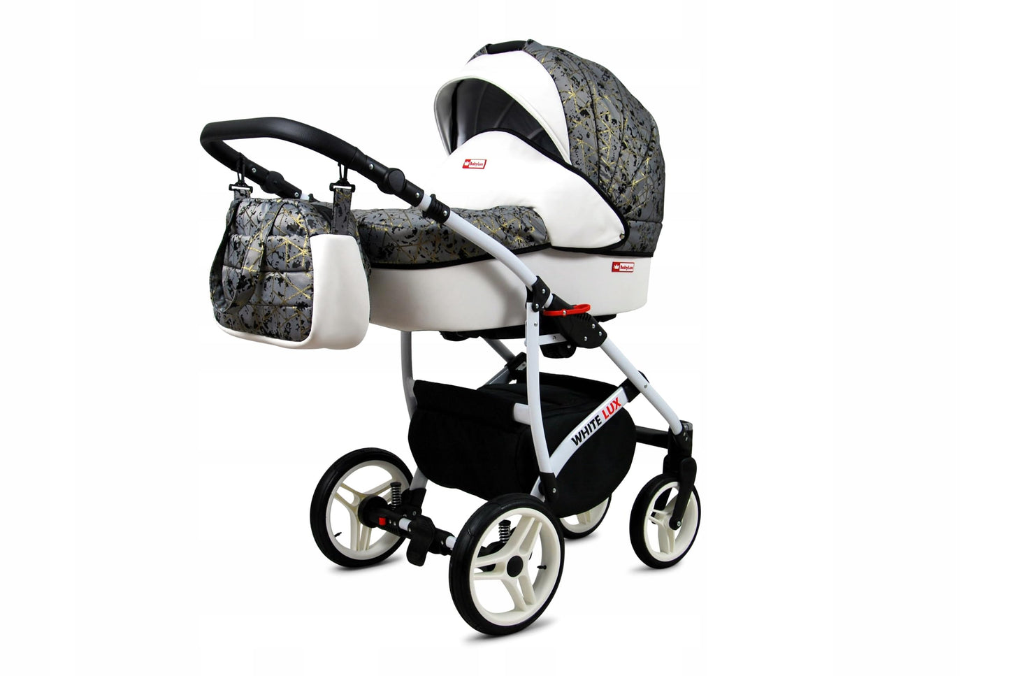 BabyLux® Bambimo Kinderwagen Set 3 in 1 - White Lux - incl. Babywanne, Buggy Sportsitz, Auto-Babyschale - Autositz - Kinderwagenset - Kombikinderwagen mit Wickeltasche, Regenschutz usw.
