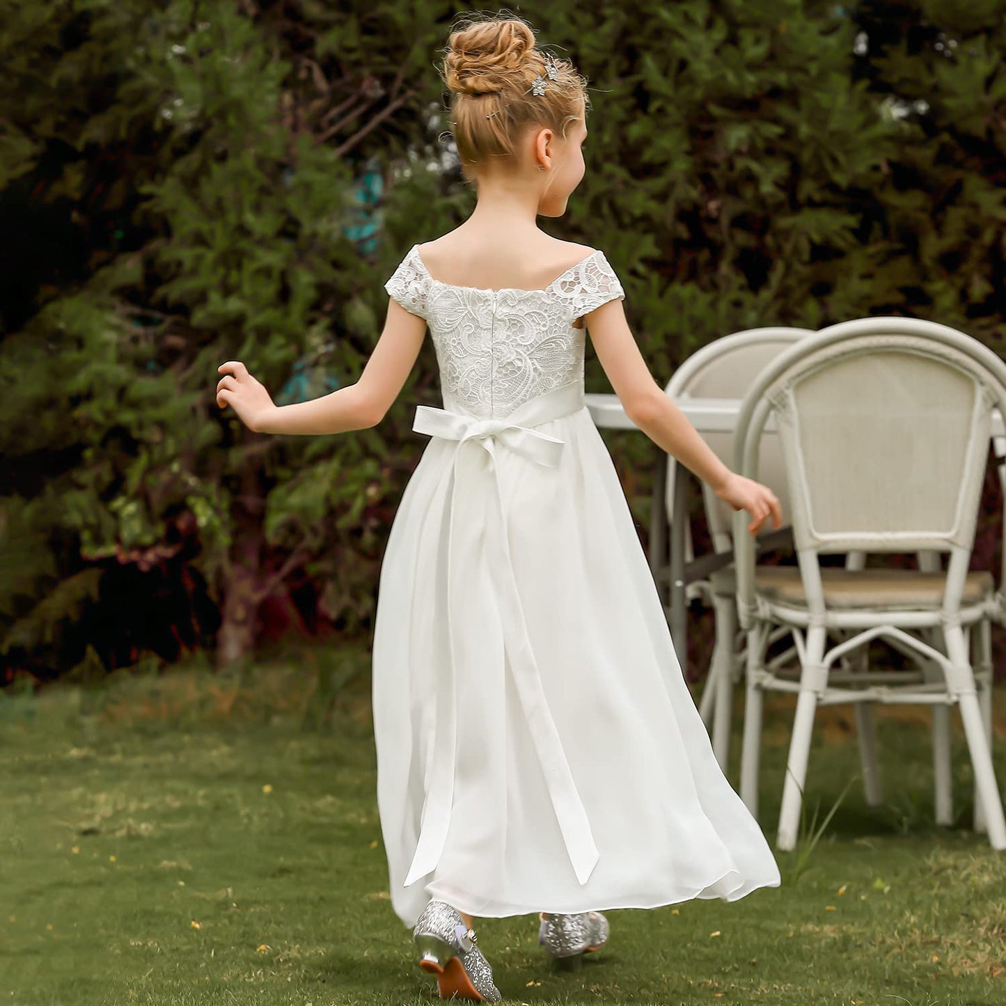 PLWEDDING Chiffon A-Line Flower Girl Dress First Communion Dresses Kids Birthday Wedding Party Dresses