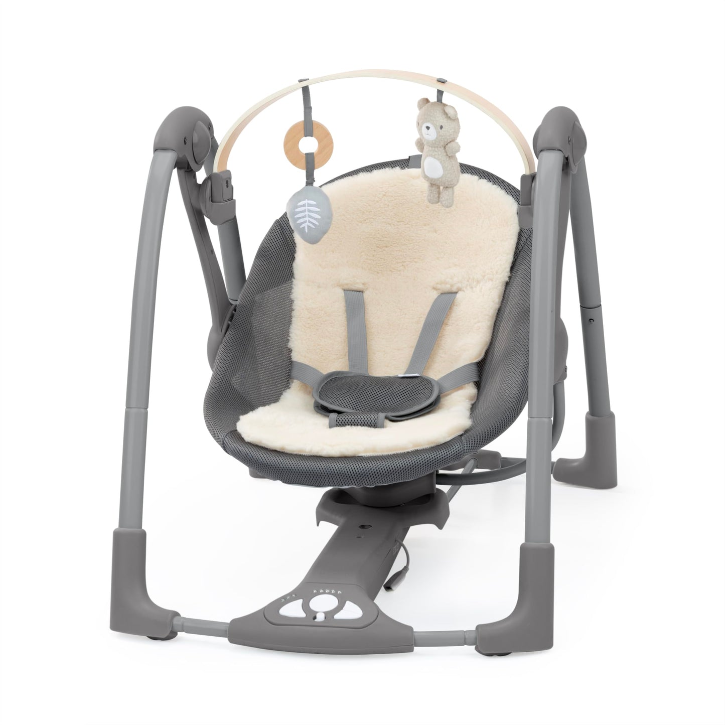 Ingenuity Hugs & Hoots zusammenklappbare & tragbare Babyschaukel, 5 Schaukelgeschwindigkeiten, 8 Melodien, 3 Naturgeräusche, Lautstärkeregulierung und Spielzeugbügel, ab der Geburt bis 9kg