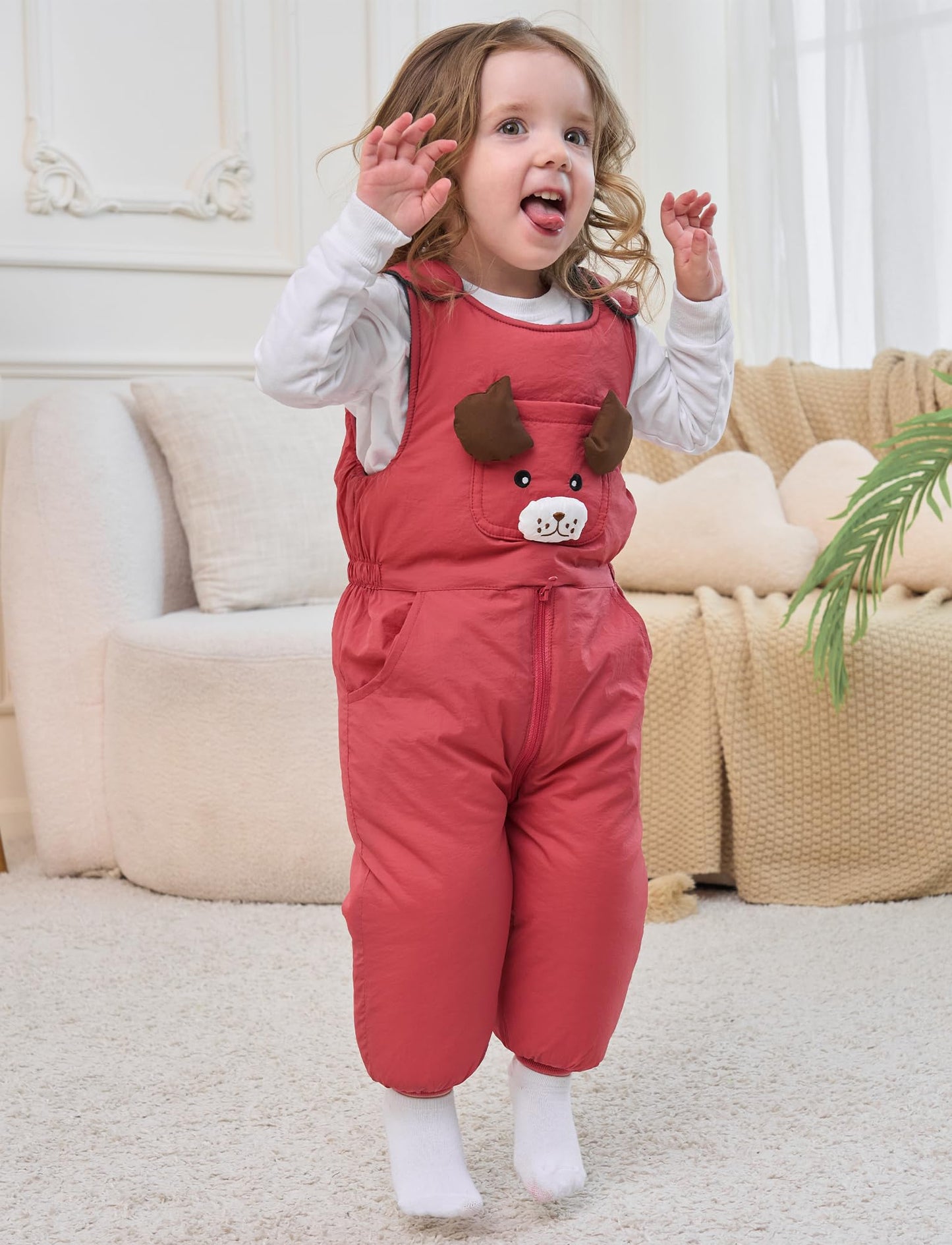 FEOYA Baby snowsuit winter stitch girls winter jacket fleece cute. Children's clothing sleeveless fashion boys romper lined round neck collar warm with zip black 9 months - 4 years