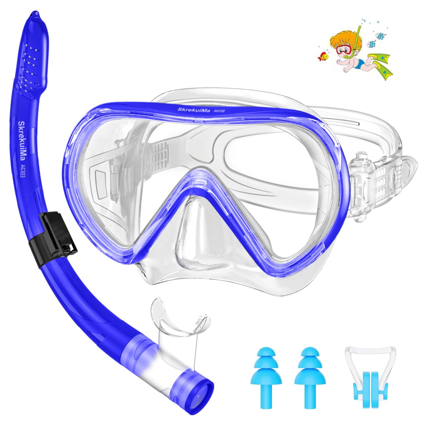 SkrekuiMa Taucherbrille Kinder | Schwimmbrille Kinder Schnorchelmaske Anti-Fog Anti-Leck | Tauchmaske Kinder 180°Panorama HD Tempered Glas für Kinder 4-12 Jahre Jungen Mädchen
