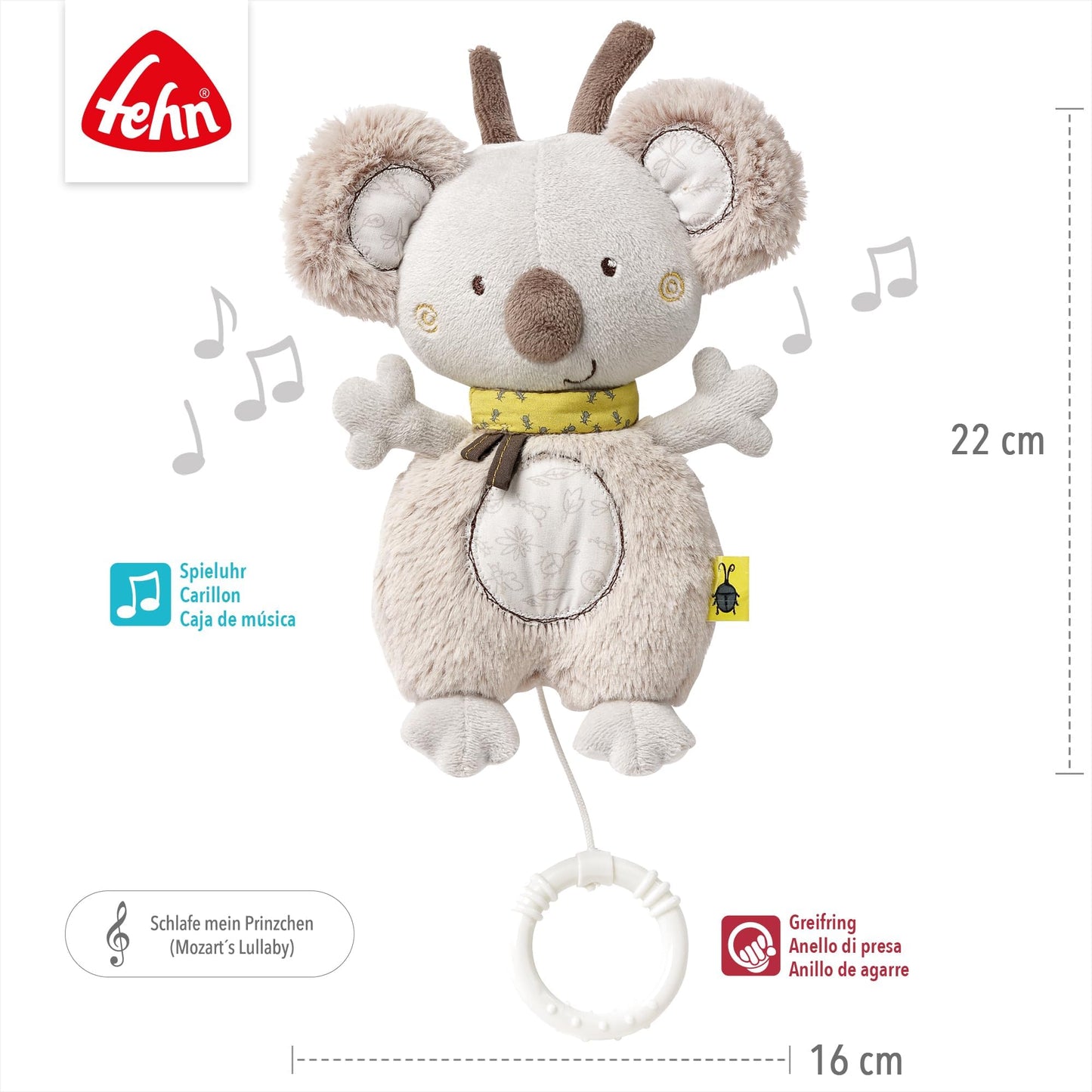 Fehn 154566 Music clock star - catch-up music box with removable playground for hanging on bed, stroller or baby bowl, for babies and toddlers from 0+ months, star, babylove, about 20cm