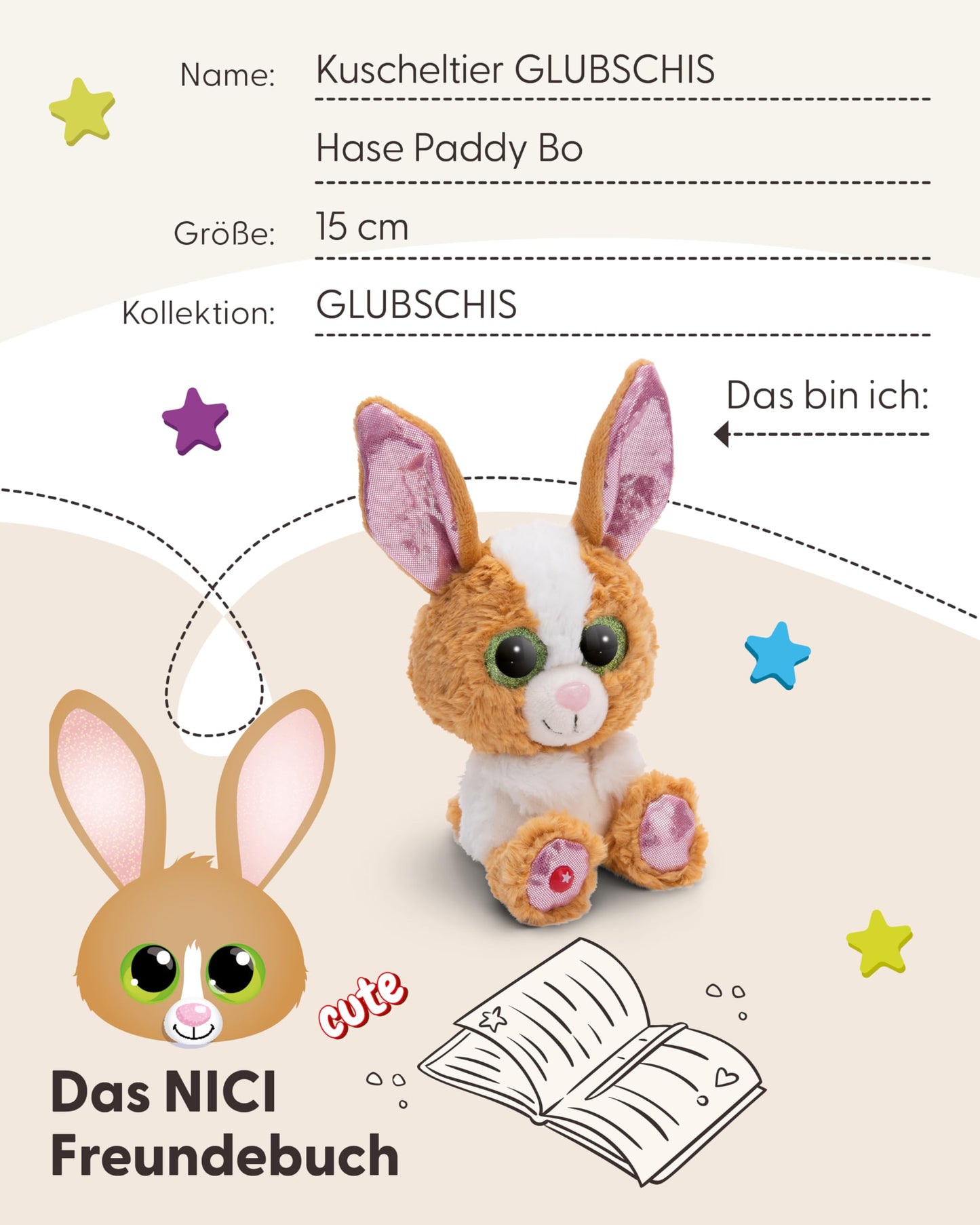 NICI GLUBSCHIS Kuscheltier Hase Spottitu 15cm bunt - Stofftier aus weichem Plüsch, niedliches Plüschtier zum Kuscheln und Spielen, für Kinder & Erwachsene, tolle Geschenkidee - 61453
