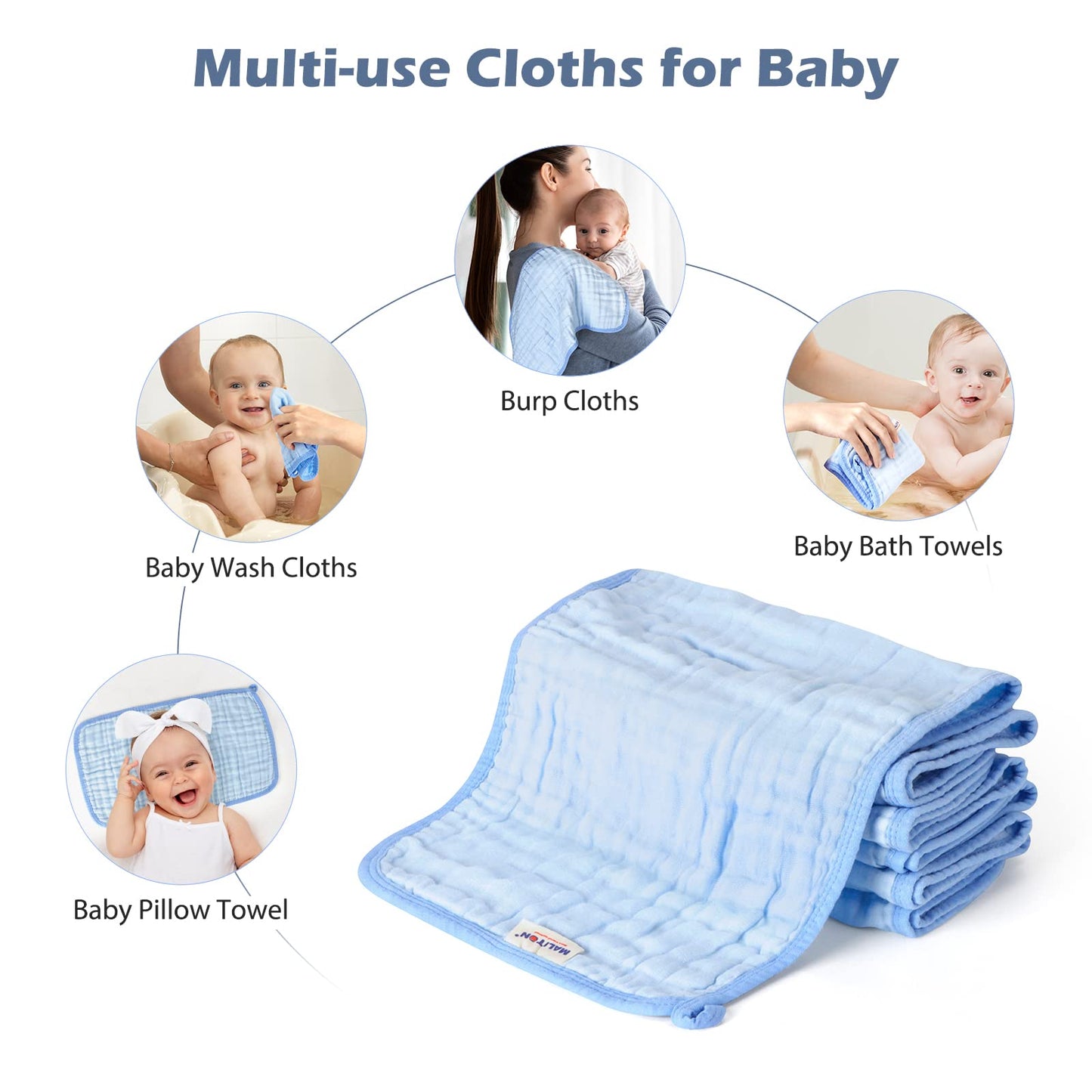 Maliton 6 Stück Baby Spucktücher für Jungen/Mädchen,aus 100% Baumwollem,weich, langlebig, luftdurchlässig und extrem saugstark (Zoo-Muster),50x25cm