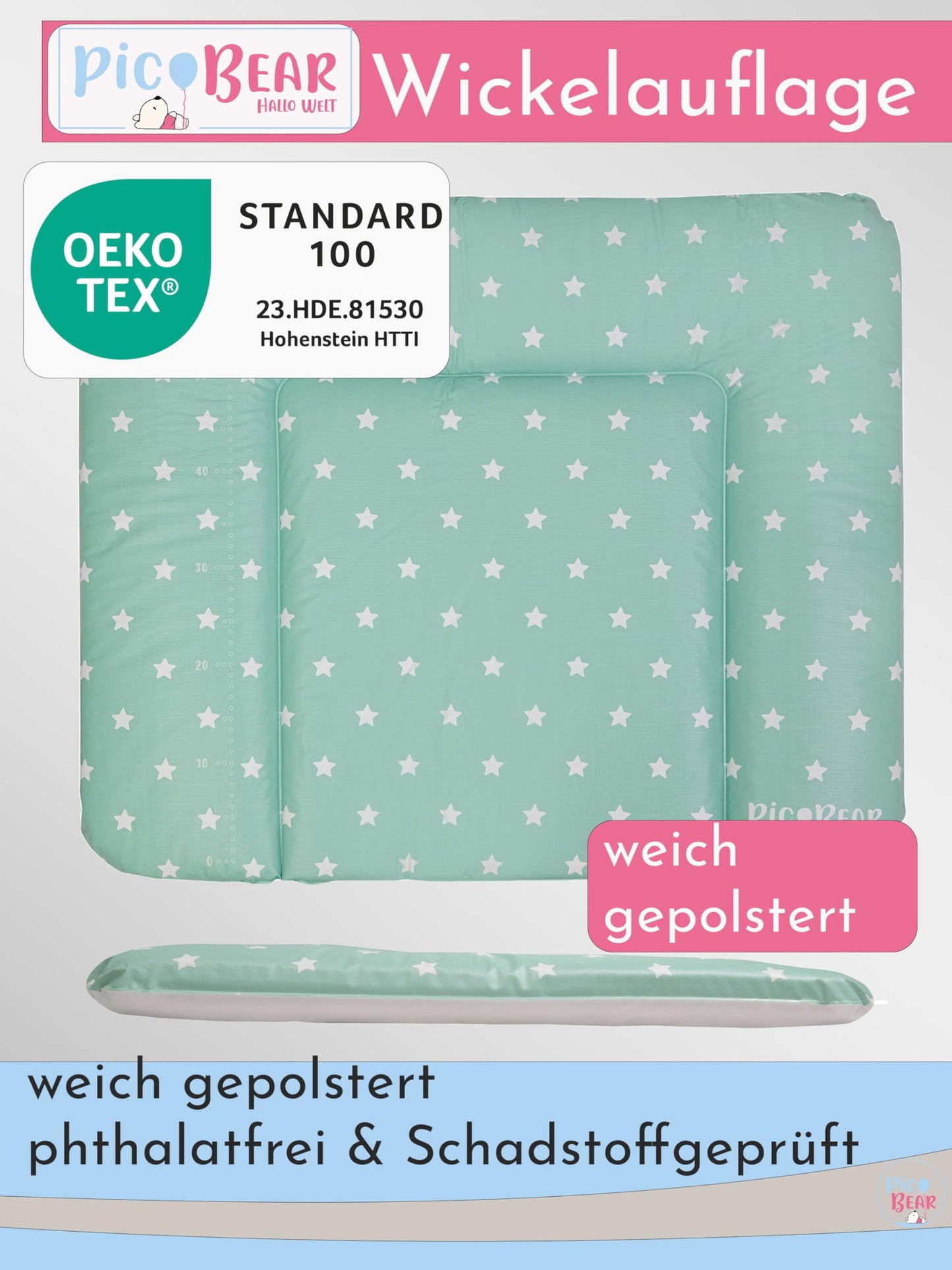 pic Bear Wickelauflage - hochwertige OEKO-TEX Wickeltischauflage - pflegeleichte Wickelunterlage - Auflage Wickelkommode - 85 x 72 cm - Sealife