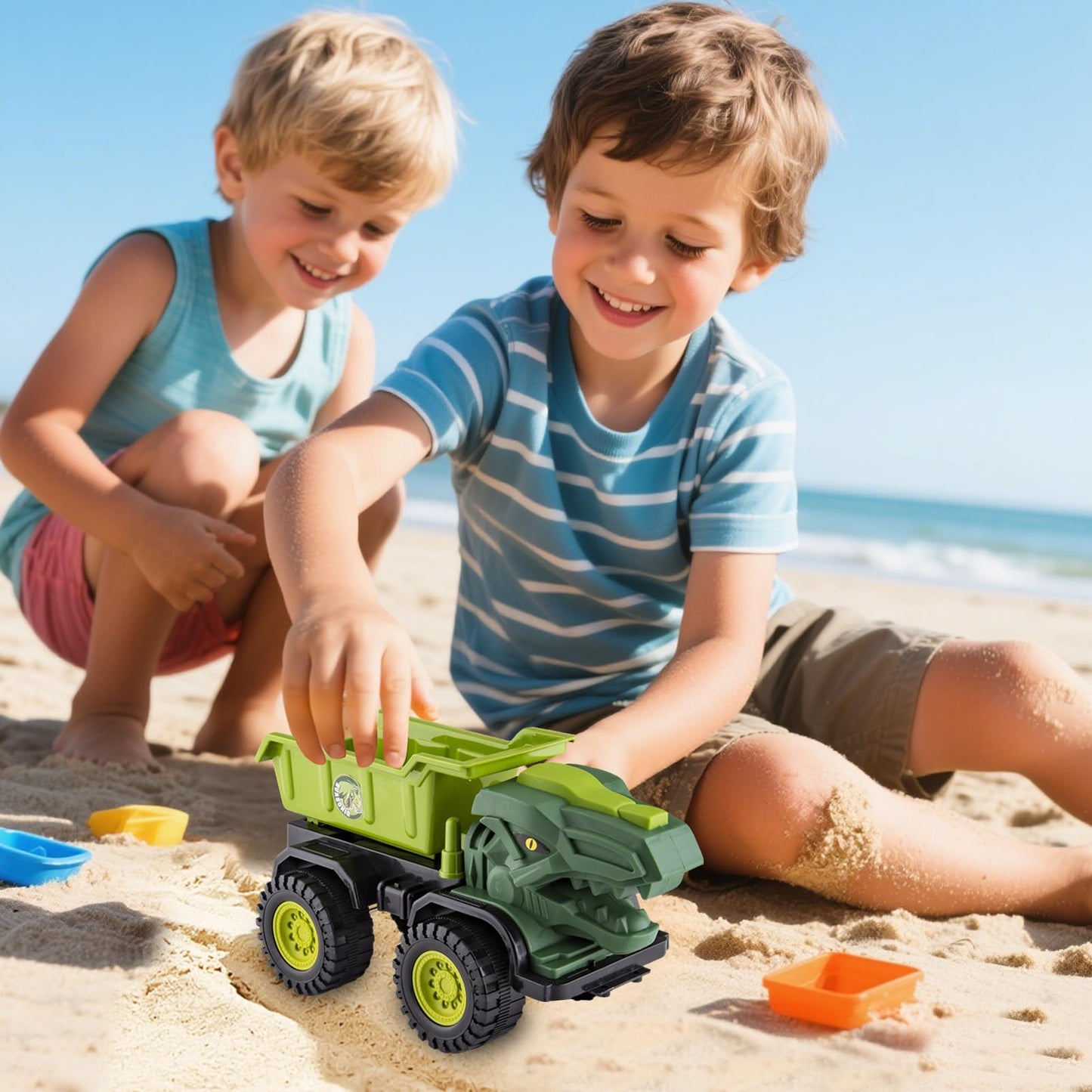 Baustellenfahrzeuge ab 3 Jahren, Set mit 3 Dinosaurier-Sandgruben-Spielzeugset mit Bagger, Transporter, Muldenkipper, robustem Sandspielzeugfahrzeugen Auto, geeignet als Sandspielzeug für Kinder ab 2+ (01)