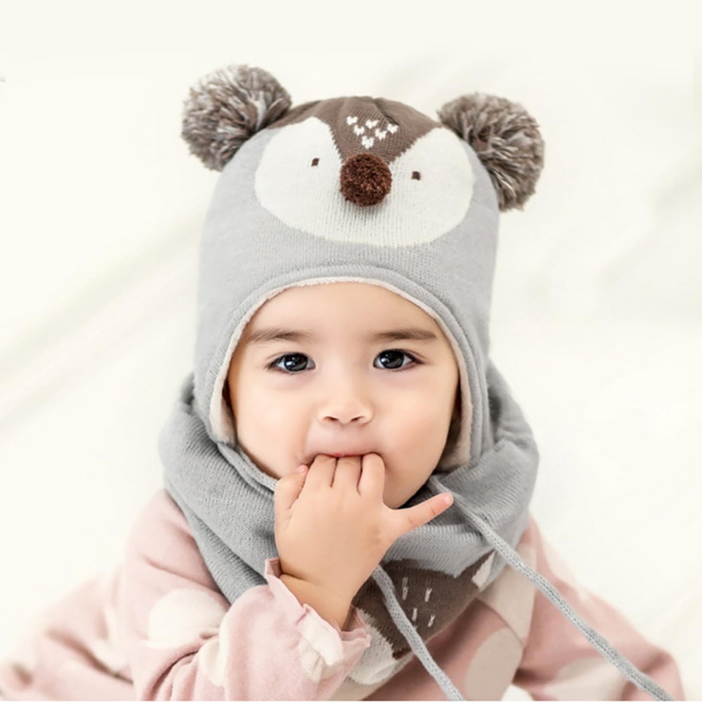 DORRISO Unisex-Baby Jungen Mädchen Mütze Schal Handschuh Set Niedlich Frühling Winter Herbst Beanie Strickmütze Warm Niedlich Klein Fuchs Wintermütze 1-6 Jahre alt
