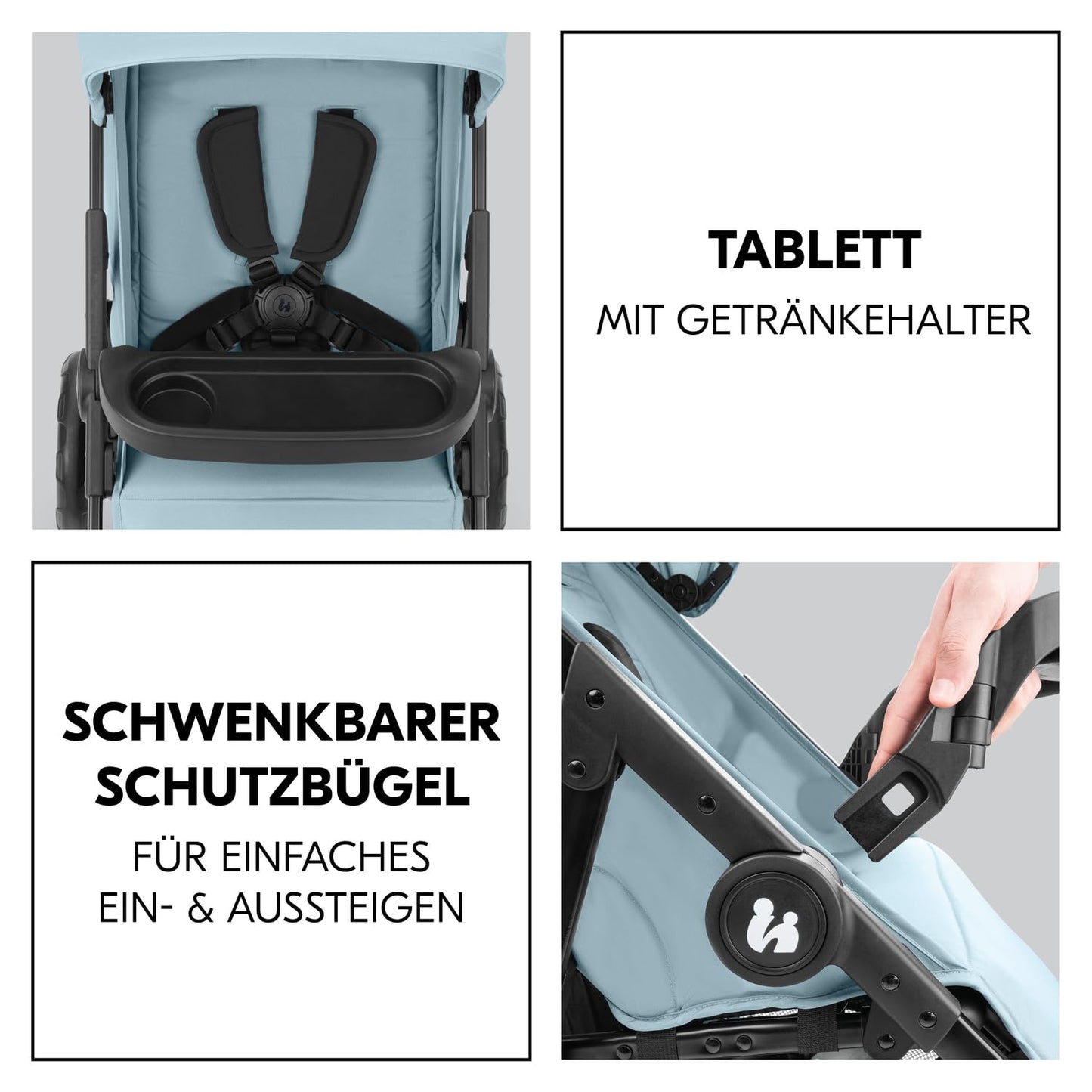 hauck 3in1 Kinderwagen Set Shop N Care Trio Set inkl. Buggy, Babywanne, Babyschale ab Geburt bis 22 kg, Klein Zusammenklappbar, Liegefunktion, Getränkehalter & Tablett, UV-Schutz 50+ (Grey)