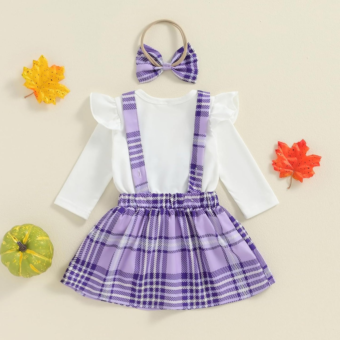ESSECMBS Infant Baby Girl Halloween Romper Skirt 3 Pieces Clothing Set Long Sleeve Ruffle Shoulder Body Braces Pumpkin Ghost Skirt Headband Girls All Saints Clothing