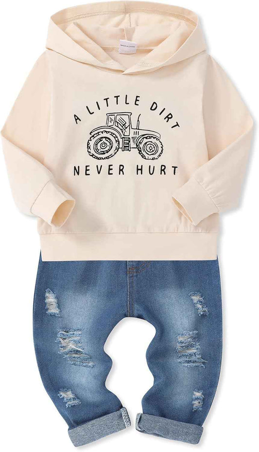 SOLOYEE Baby Boys Outfits Clothing Sets Toddler Clothing Boy 1-5 Years Letter Pattern Long Sleeves with Hood Sweatshirt and Baby Jeans Boy 2-Piece Set