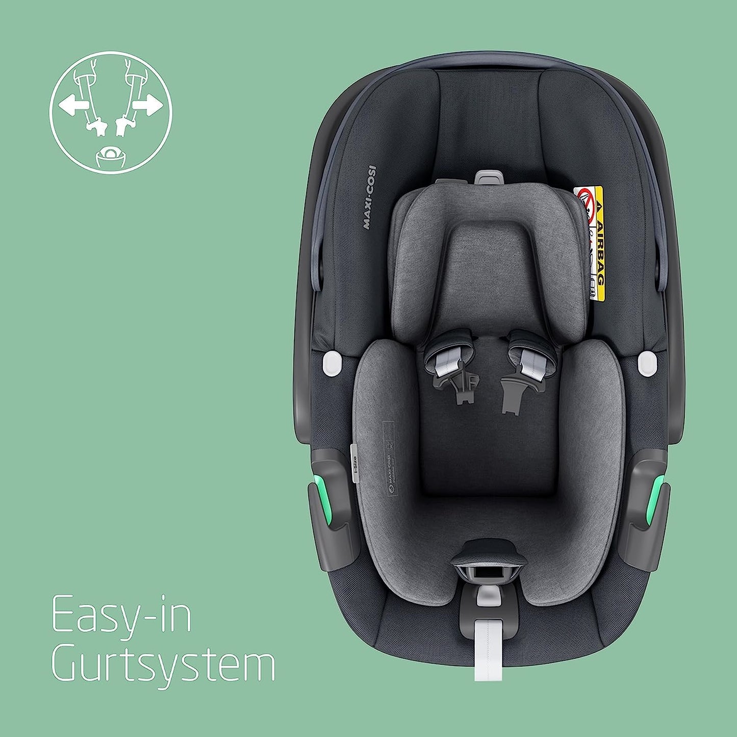 Maxi-Cosi Pebble 360 i-Size Babyschale Drehbar, Neugeborenen Autositz 360 Grad, 0–15 Monate (40–83 cm), Drehung mit einer, ClimaFlow, Easy-In-Gurt, G-CELL Seitenaufprallschutz, Essential Green
