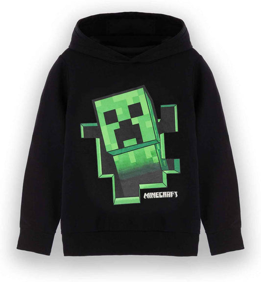 Minecraft Boys Hooded Sweatshirt | Kids & Teenagers Black Graphic Hoodie | Game Sprite Jumper Creeper Block Pop Out Sweatshirt | Gamer Merchandise Gift for Him