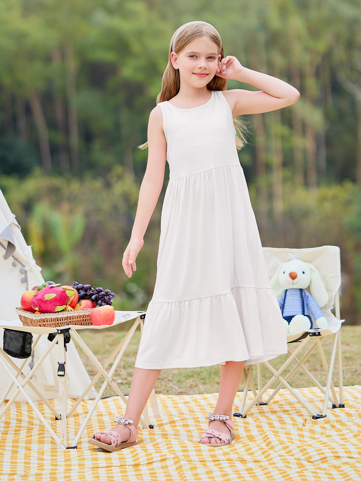 Haloumoning Girls' Dresses Summer Sleeveless Dress Round Neck Tank Top Dress Kids Long Casual Dress Sundress
