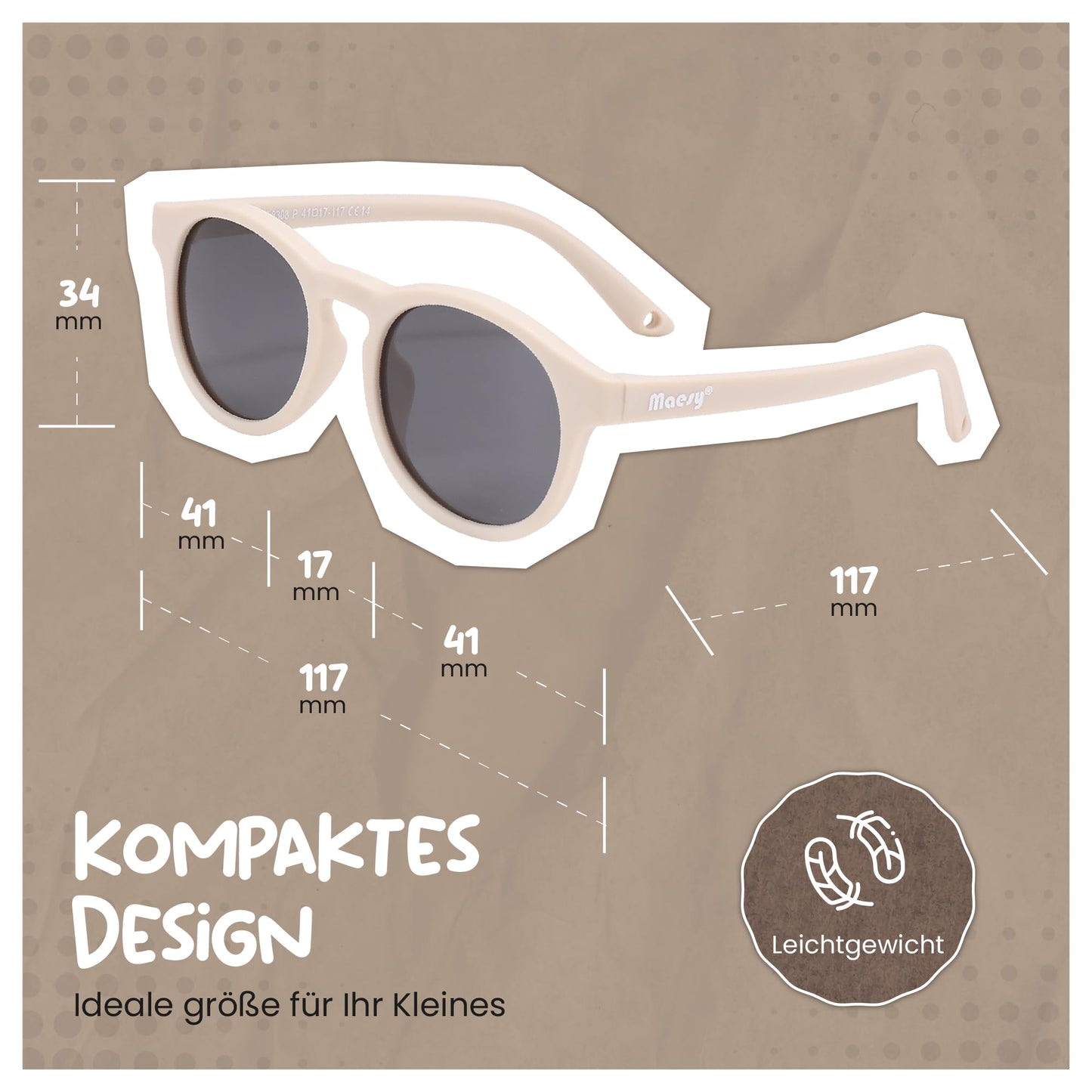 Maesy Kinder Sonnenbrille für Kleinkind und Baby - 1-3 Jahre - UV400 Polarisierter Schutz - Flexibler und Biegsamer Rahmen - Verstellbares Gummiband - Sichere und Bequeme Kindersonnenbrille - Bowi