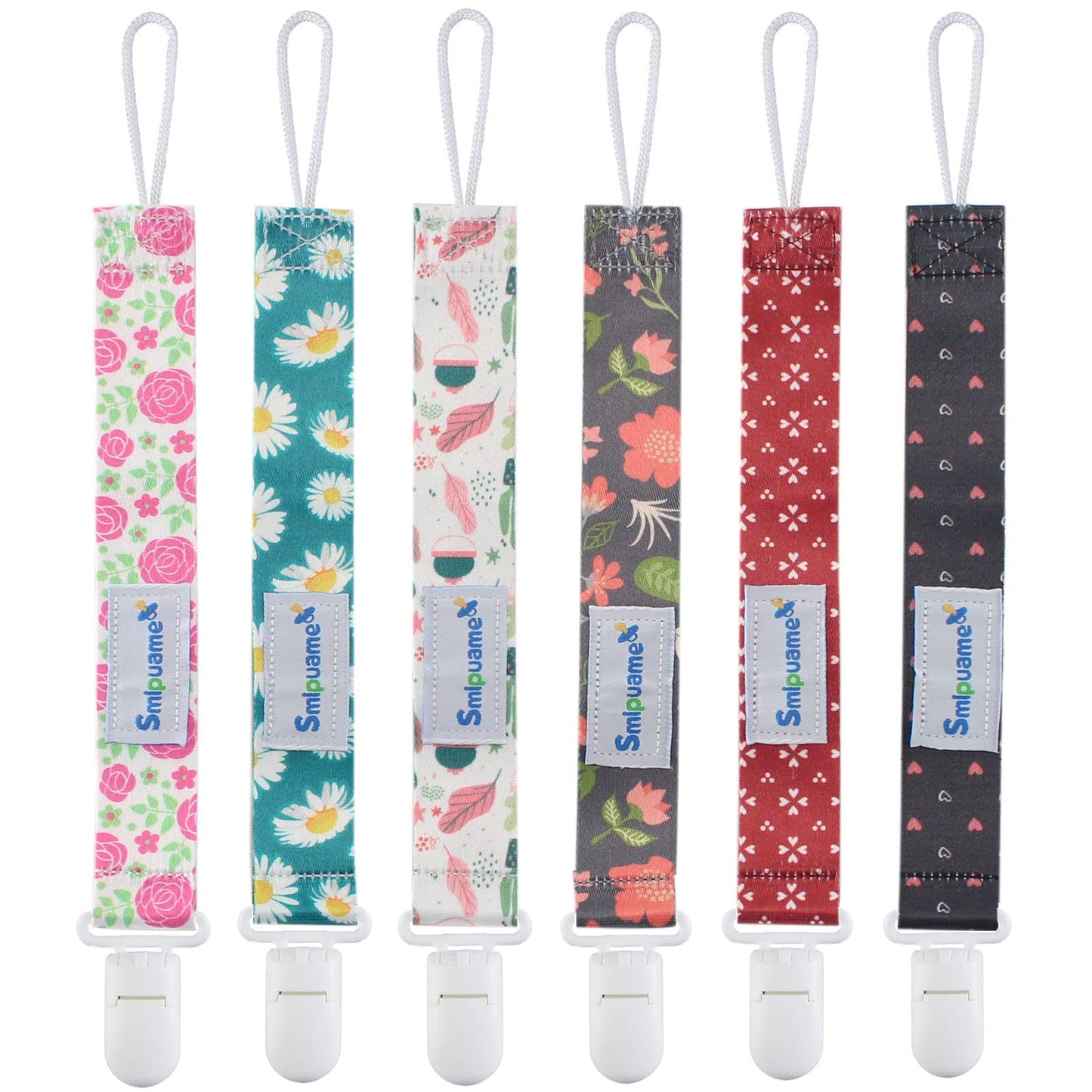 Smlpuame Baby Schnullerkette Mädchen Junge,6 Stück BPA-Frei Schnullerband Stoff Mädchen Junge,Schnuller Kette Nuckelkette Passen Die Meisten Schnuller und Beißspielzeug,Dummy Clips für Baby (Tier)